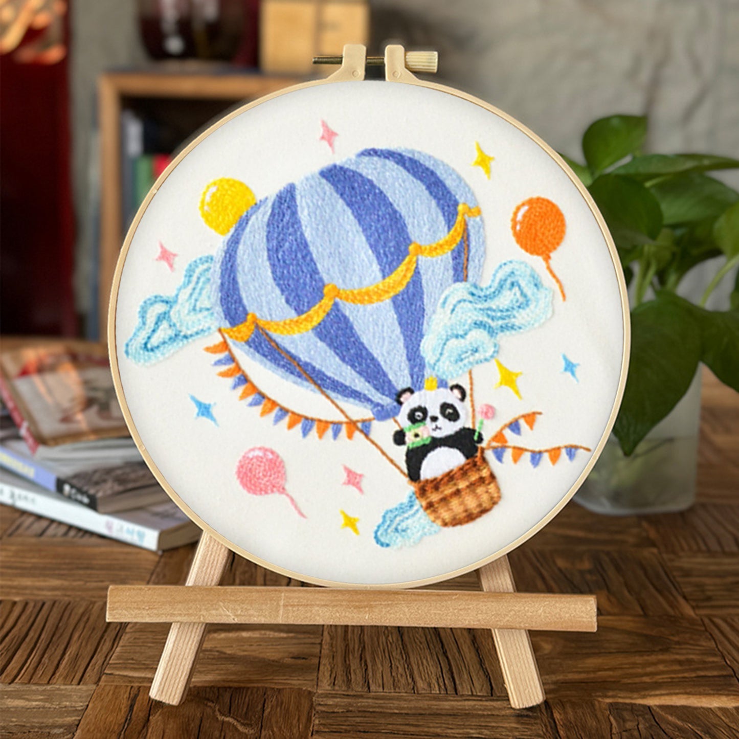 4PCS Animals & Balloons - DIY Embroidery Cross Stitch Kit with Pattern Cotton Threads Needles Hoop 30x30CM/11.81x11.81in