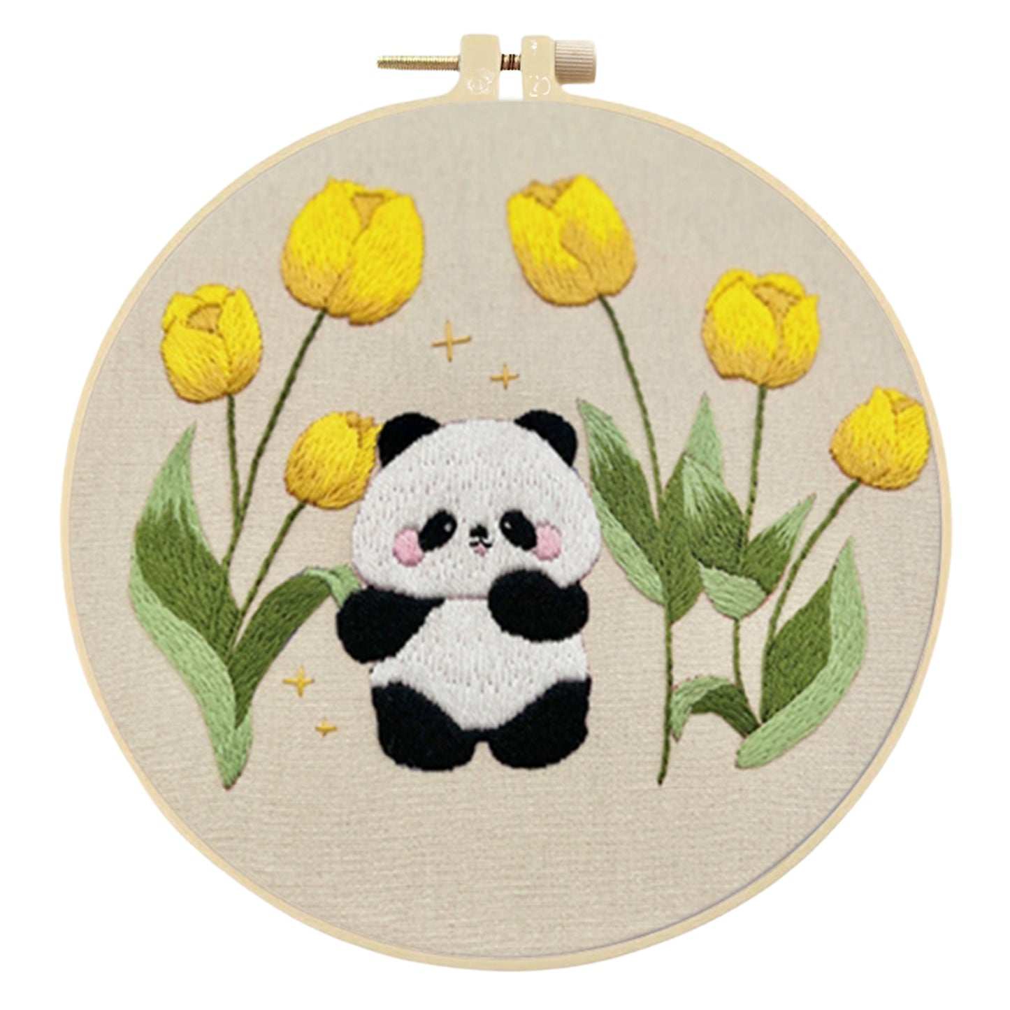4PCS Panda & Flowers - DIY Embroidery Cross Stitch Kit with Pattern Cotton Threads Needles Hoop 30x30CM/11.81x11.81in