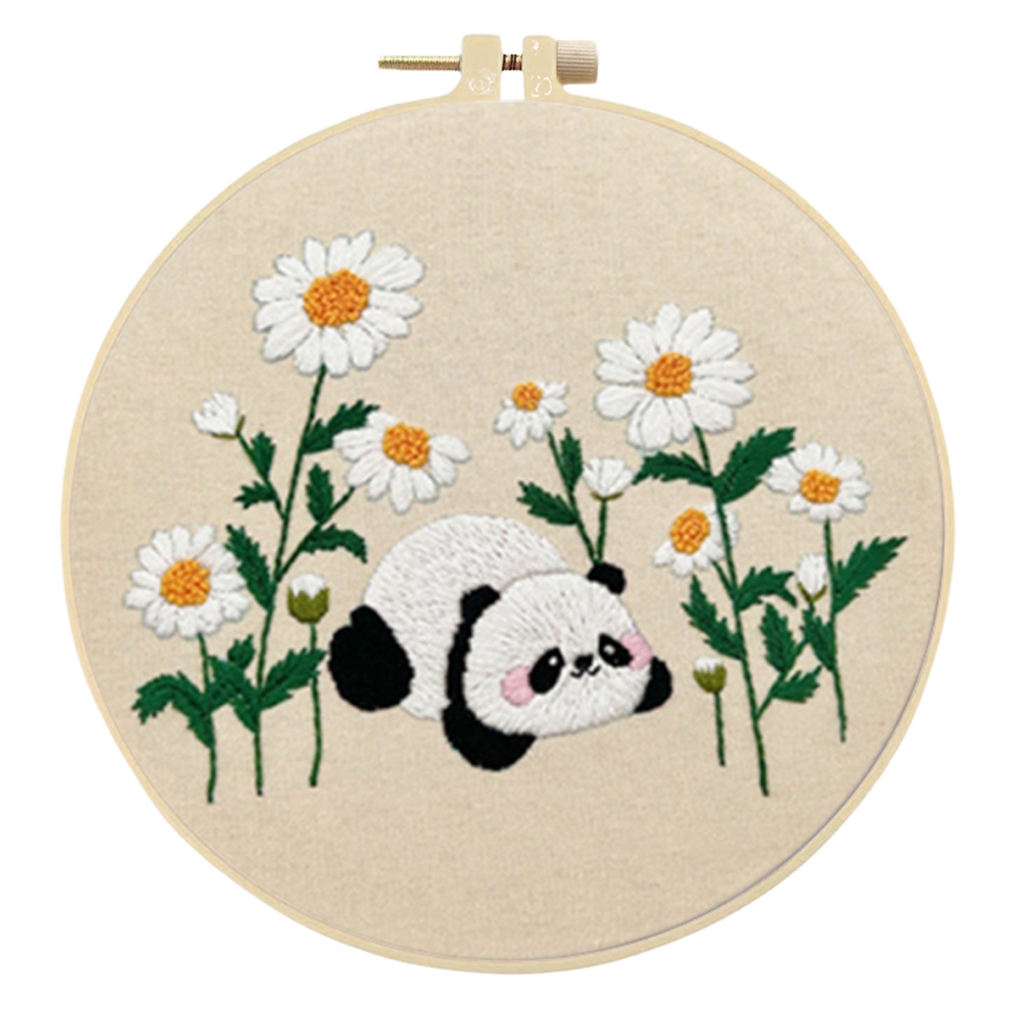 4PCS Panda & Flowers - DIY Embroidery Cross Stitch Kit with Pattern Cotton Threads Needles Hoop 30x30CM/11.81x11.81in