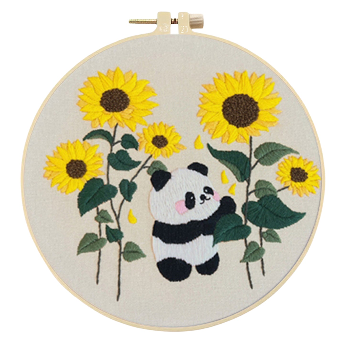 4PCS Panda & Flowers - DIY Embroidery Cross Stitch Kit with Pattern Cotton Threads Needles Hoop 30x30CM/11.81x11.81in