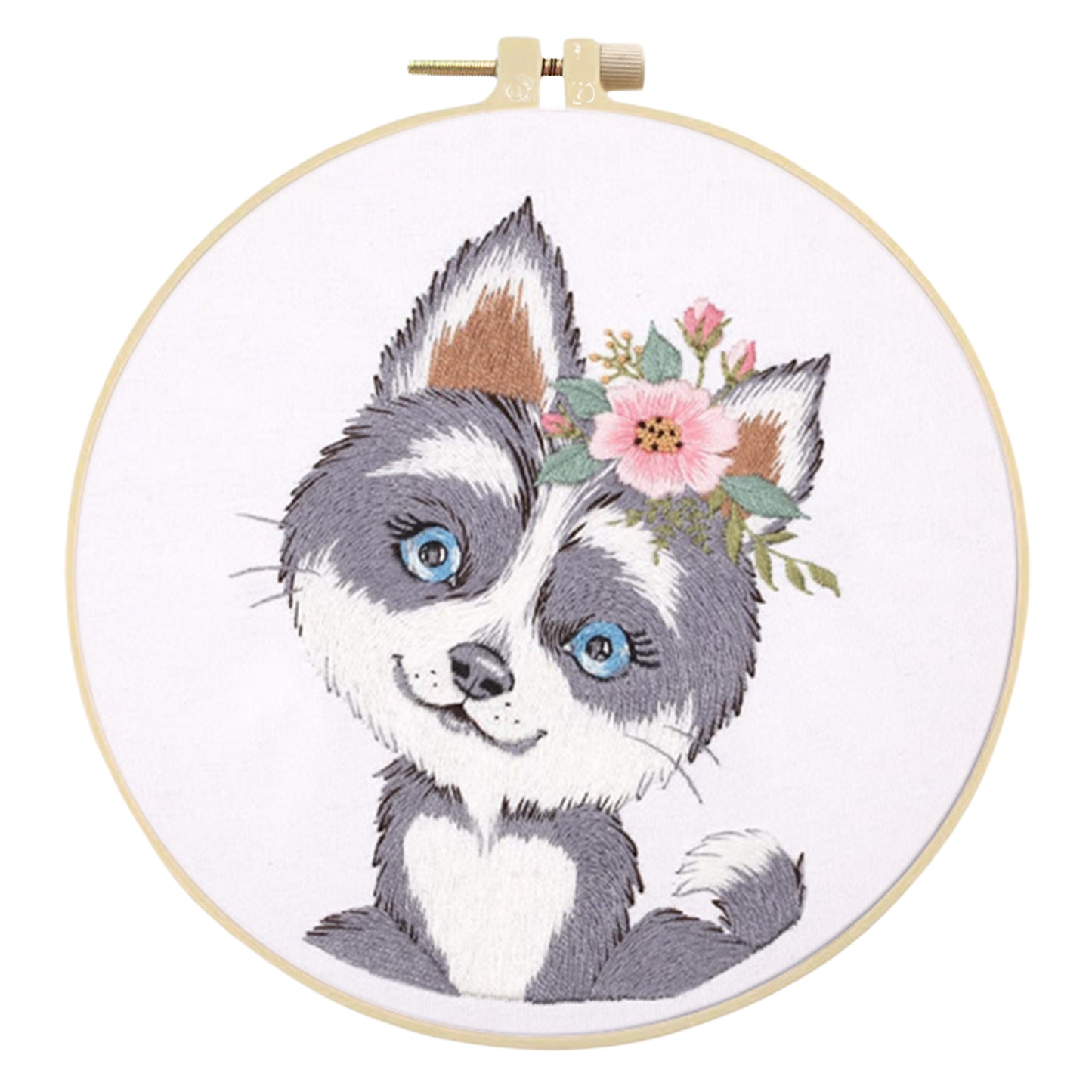 4PCS Puppy - DIY Embroidery Cross Stitch Kit with Pattern Cotton Threads Needles Hoop 30x30CM/11.81x11.81in