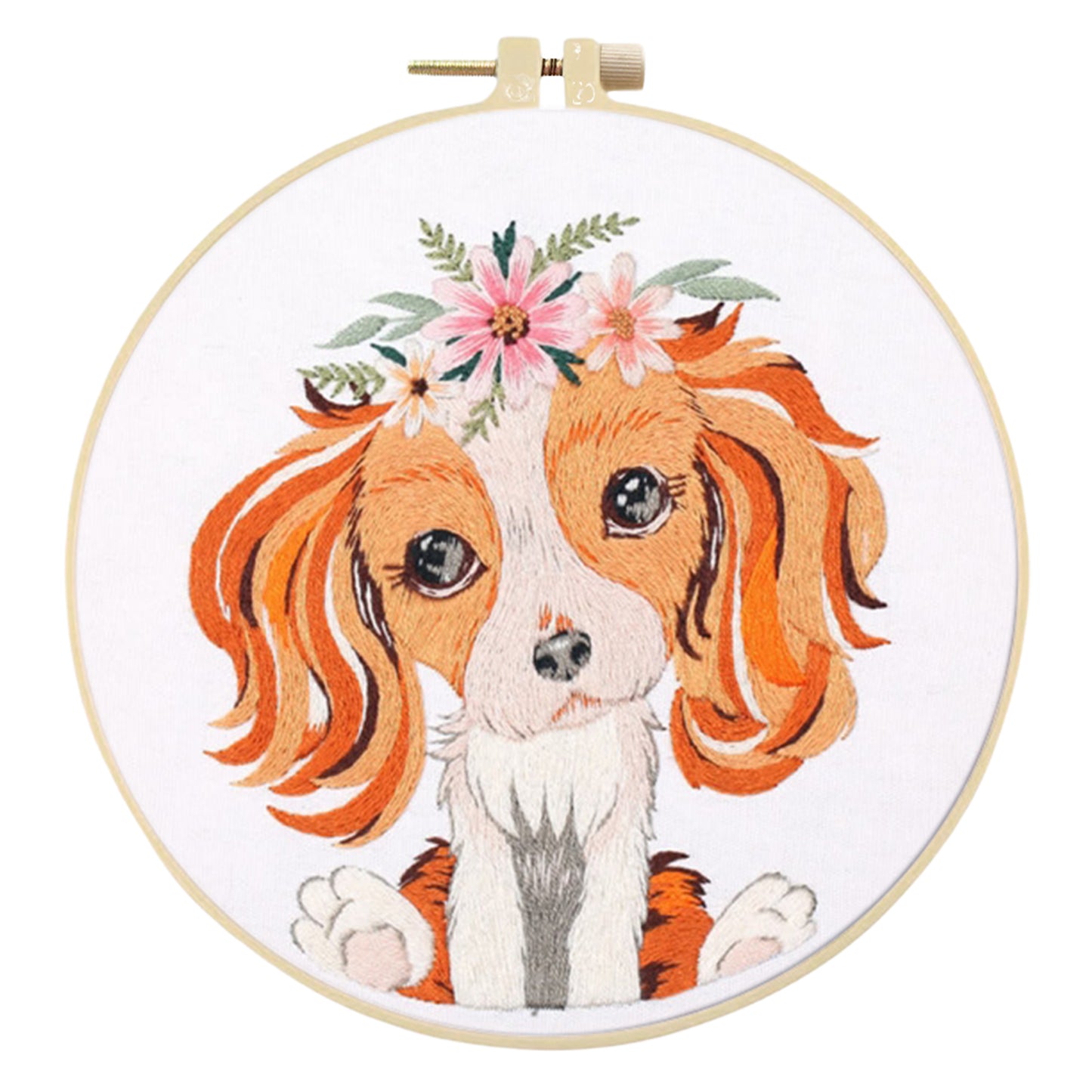 4PCS Puppy - DIY Embroidery Cross Stitch Kit with Pattern Cotton Threads Needles Hoop 30x30CM/11.81x11.81in
