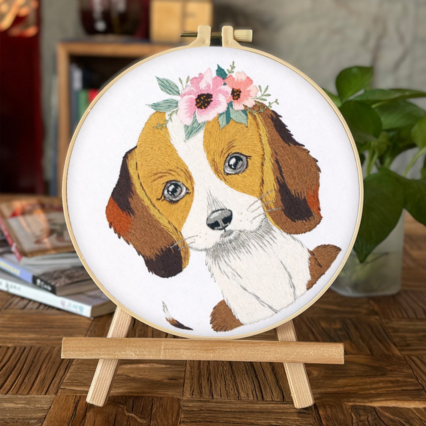 4PCS Puppy - DIY Embroidery Cross Stitch Kit with Pattern Cotton Threads Needles Hoop 30x30CM/11.81x11.81in