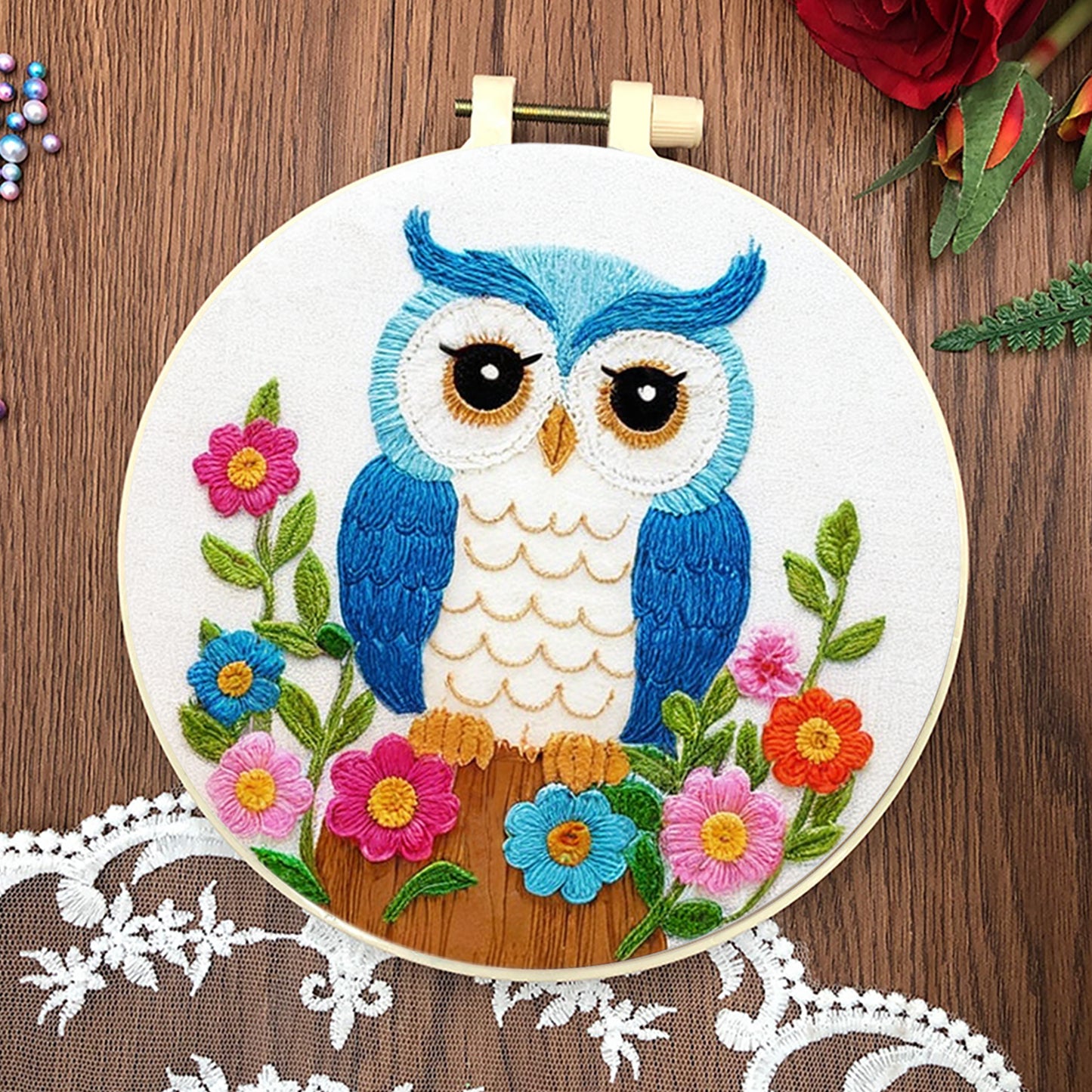 3PCS Animal - DIY Embroidery Cross Stitch Kit with Pattern Cotton Threads Needles Hoop 30x30CM/11.81x11.81in