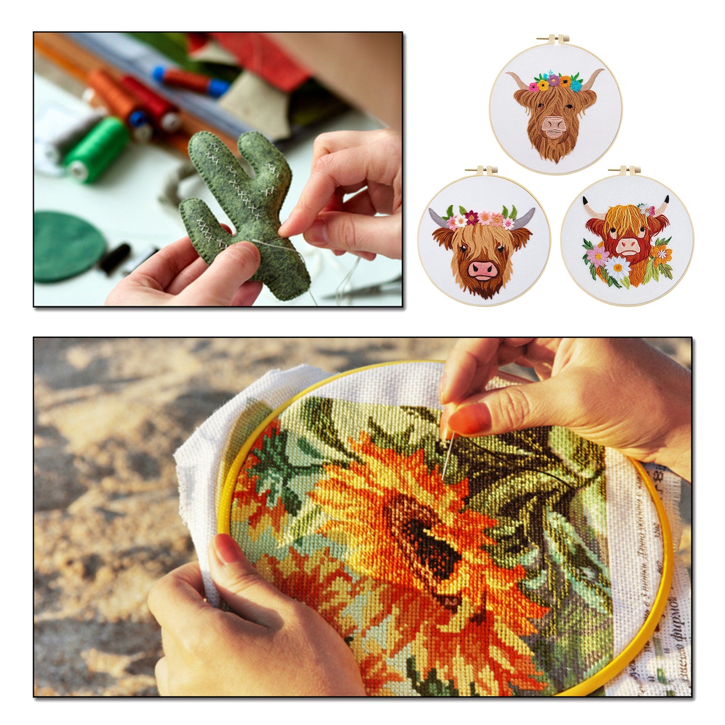 3PCS Yak - DIY Embroidery Cross Stitch Kit with Pattern Cotton Threads Needles Hoop 30x30CM/11.81x11.81in