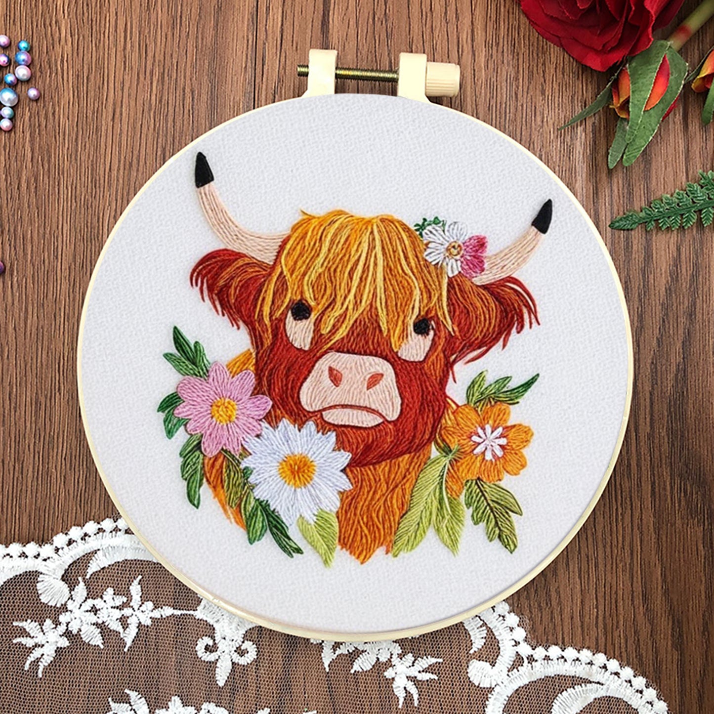 3PCS Yak - DIY Embroidery Cross Stitch Kit with Pattern Cotton Threads Needles Hoop 30x30CM/11.81x11.81in