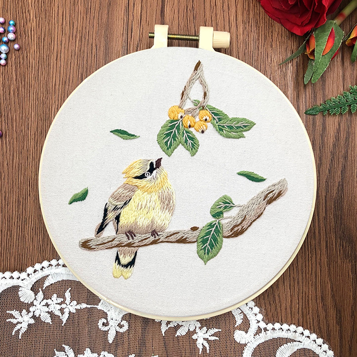 3PCS Birds - DIY Embroidery Cross Stitch Kit with Pattern Cotton Threads Needles Hoop 30x30CM/11.81x11.81in
