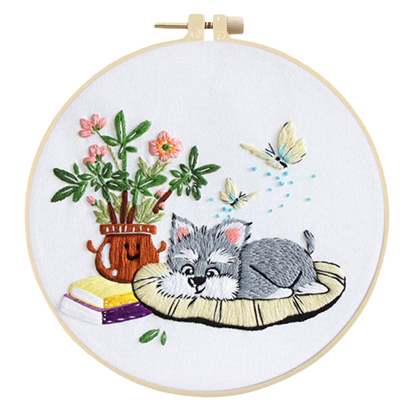 3PCS Puppy - DIY Embroidery Cross Stitch Kit with Pattern Cotton Threads Needles Hoop 30x30CM/11.81x11.81in