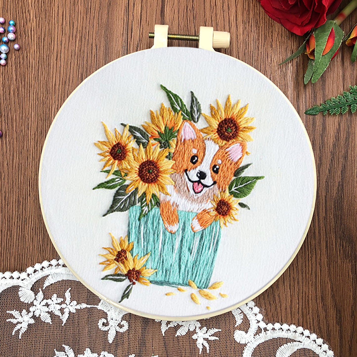 3PCS Puppy - DIY Embroidery Cross Stitch Kit with Pattern Cotton Threads Needles Hoop 30x30CM/11.81x11.81in
