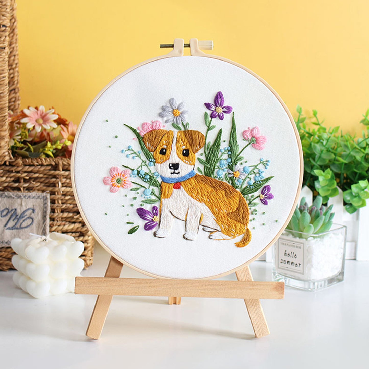 3PCS Puppy - DIY Embroidery Cross Stitch Kit with Pattern Cotton Threads Needles Hoop 30x30CM/11.81x11.81in