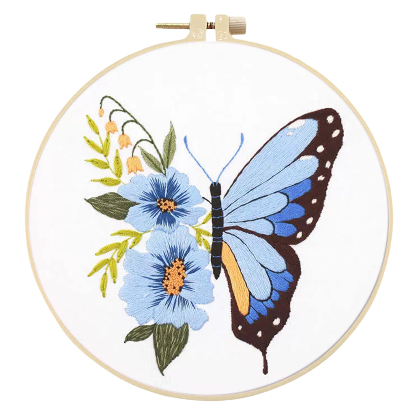 3PCS Butterfly - DIY Embroidery Cross Stitch Kit with Pattern Cotton Threads Needles Hoop 30x30CM/11.81x11.81in