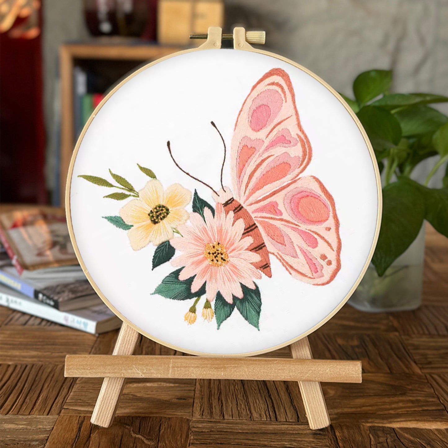 3PCS Butterfly - DIY Embroidery Cross Stitch Kit with Pattern Cotton Threads Needles Hoop 30x30CM/11.81x11.81in