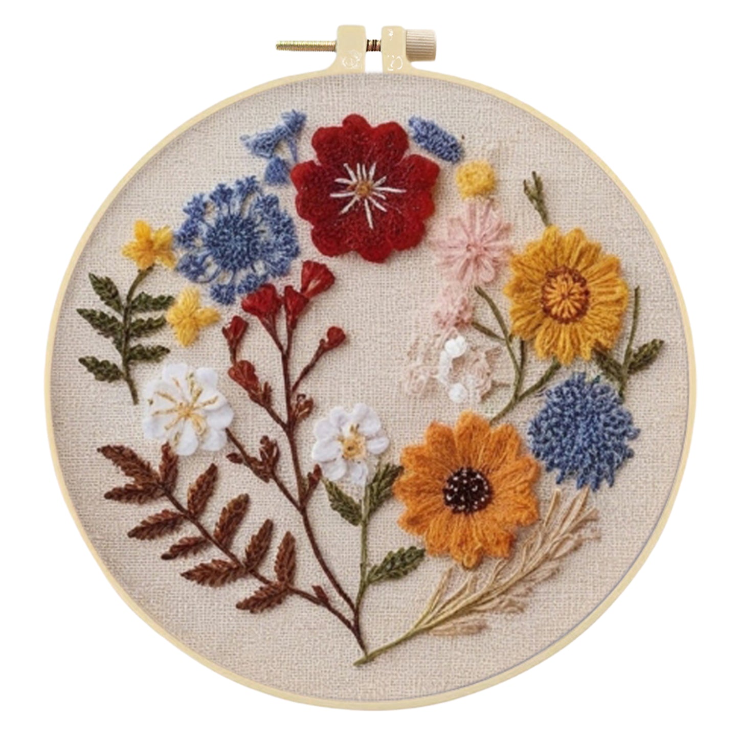 4PCS Red & Yellow Small Flowers - DIY Embroidery Cross Stitch Kit with Pattern Cotton Threads Needles Hoop 30x30CM/11.81x11.81in