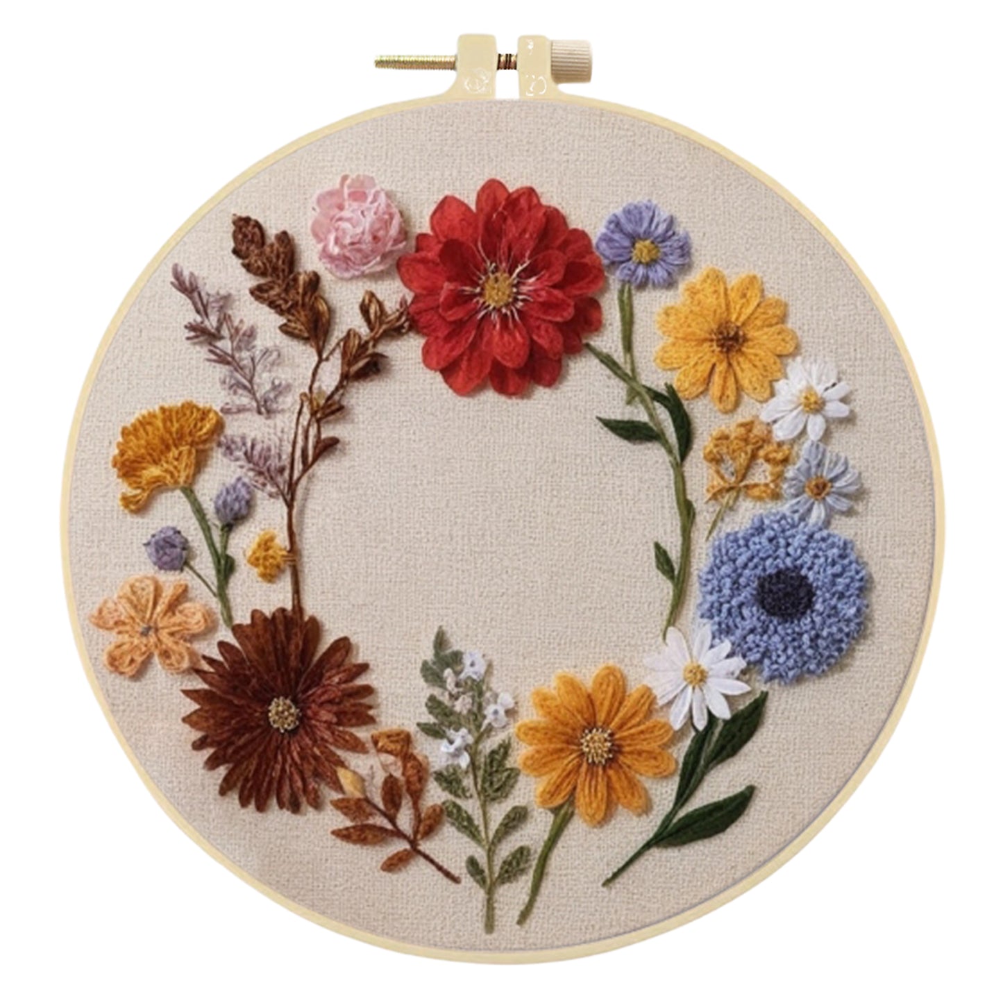 4PCS Red & Yellow Small Flowers - DIY Embroidery Cross Stitch Kit with Pattern Cotton Threads Needles Hoop 30x30CM/11.81x11.81in
