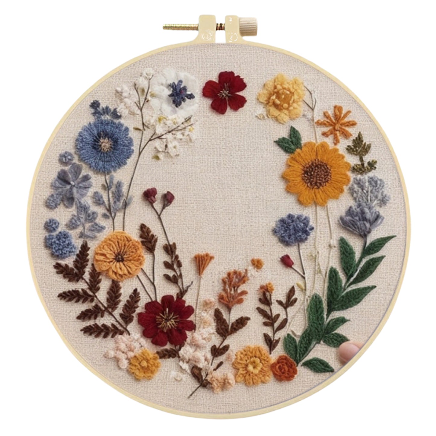 4PCS Red & Yellow Small Flowers - DIY Embroidery Cross Stitch Kit with Pattern Cotton Threads Needles Hoop 30x30CM/11.81x11.81in