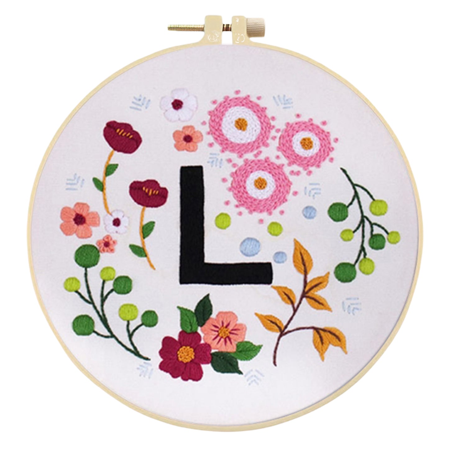 4PCS Flowers & Love - DIY Embroidery Cross Stitch Kit with Pattern Cotton Threads Needles Hoop 30x30CM/11.81x11.81in