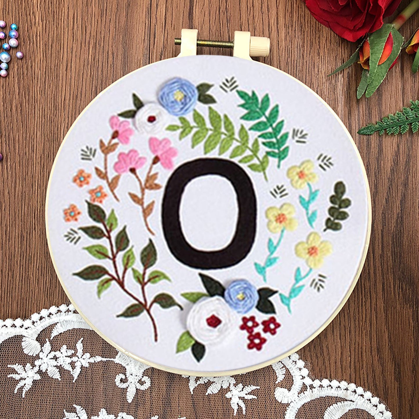 4PCS Flowers & Love - DIY Embroidery Cross Stitch Kit with Pattern Cotton Threads Needles Hoop 30x30CM/11.81x11.81in