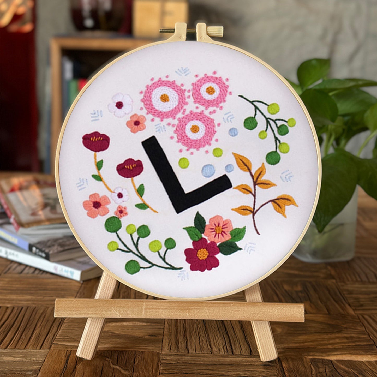 4PCS Flowers & Love - DIY Embroidery Cross Stitch Kit with Pattern Cotton Threads Needles Hoop 30x30CM/11.81x11.81in