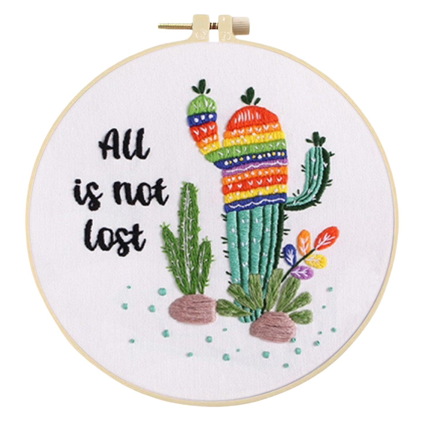 4PCS Cactus - DIY Embroidery Cross Stitch Kit with Pattern Cotton Threads Needles Hoop 30x30CM/11.81x11.81in