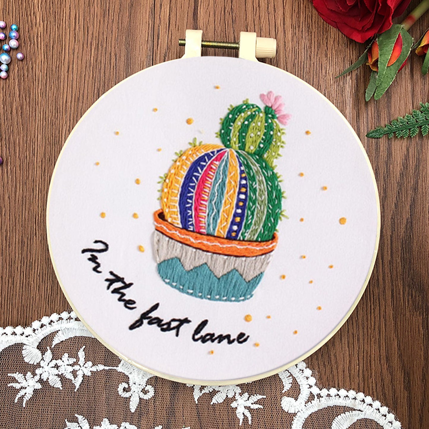4PCS Cactus - DIY Embroidery Cross Stitch Kit with Pattern Cotton Threads Needles Hoop 30x30CM/11.81x11.81in
