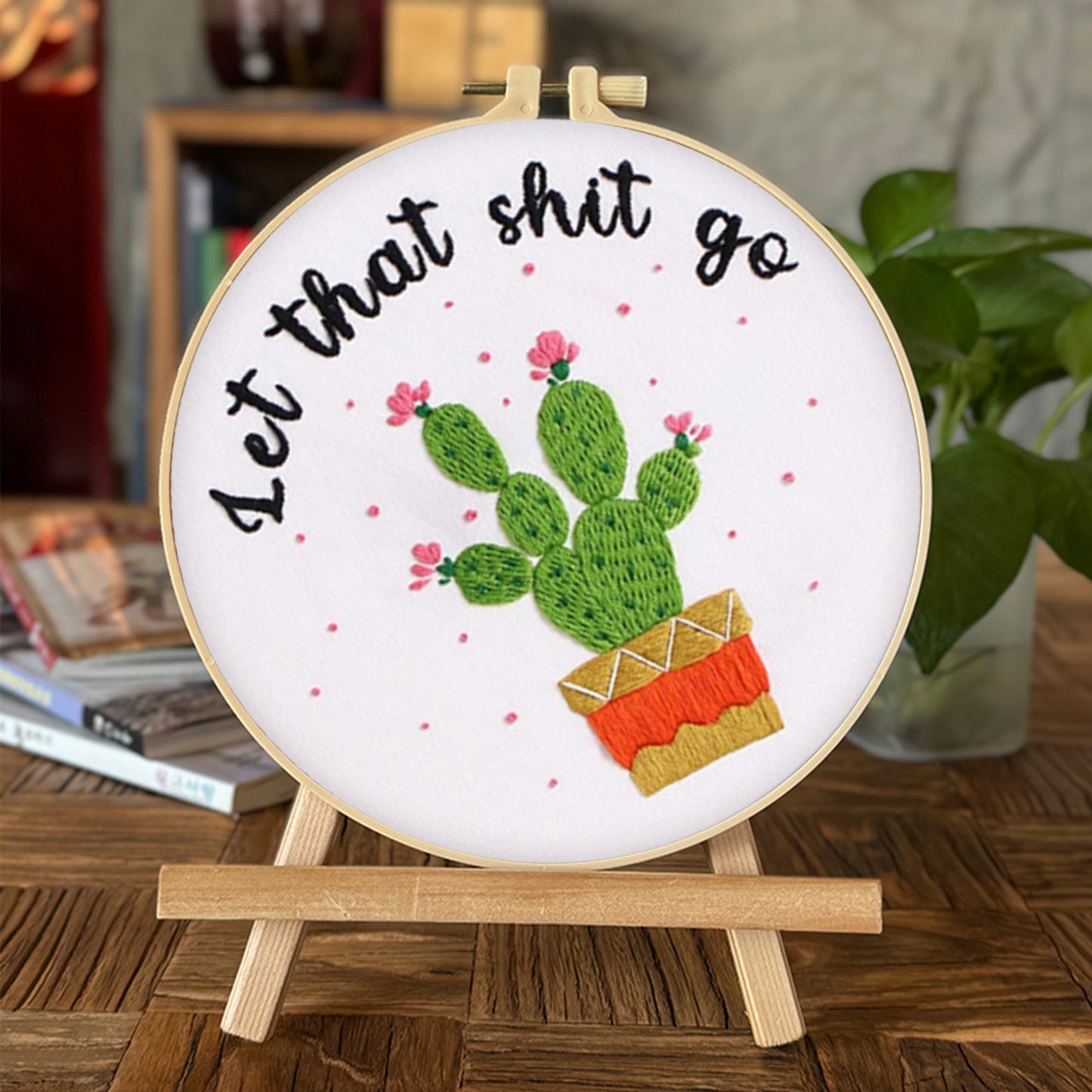 4PCS Cactus - DIY Embroidery Cross Stitch Kit with Pattern Cotton Threads Needles Hoop 30x30CM/11.81x11.81in