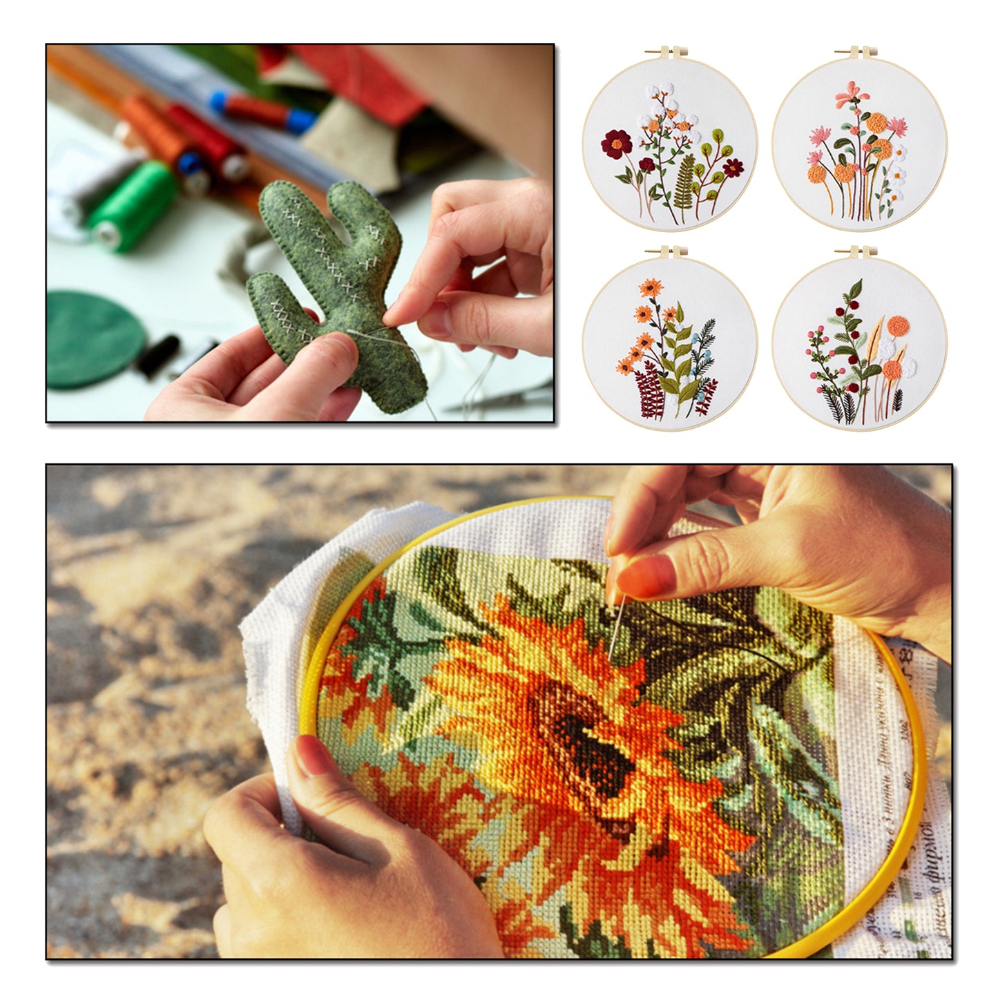 4PCS Plant Series - DIY Embroidery Cross Stitch Kit with Pattern Cotton Threads Needles Hoop 30x30CM/11.81x11.81in