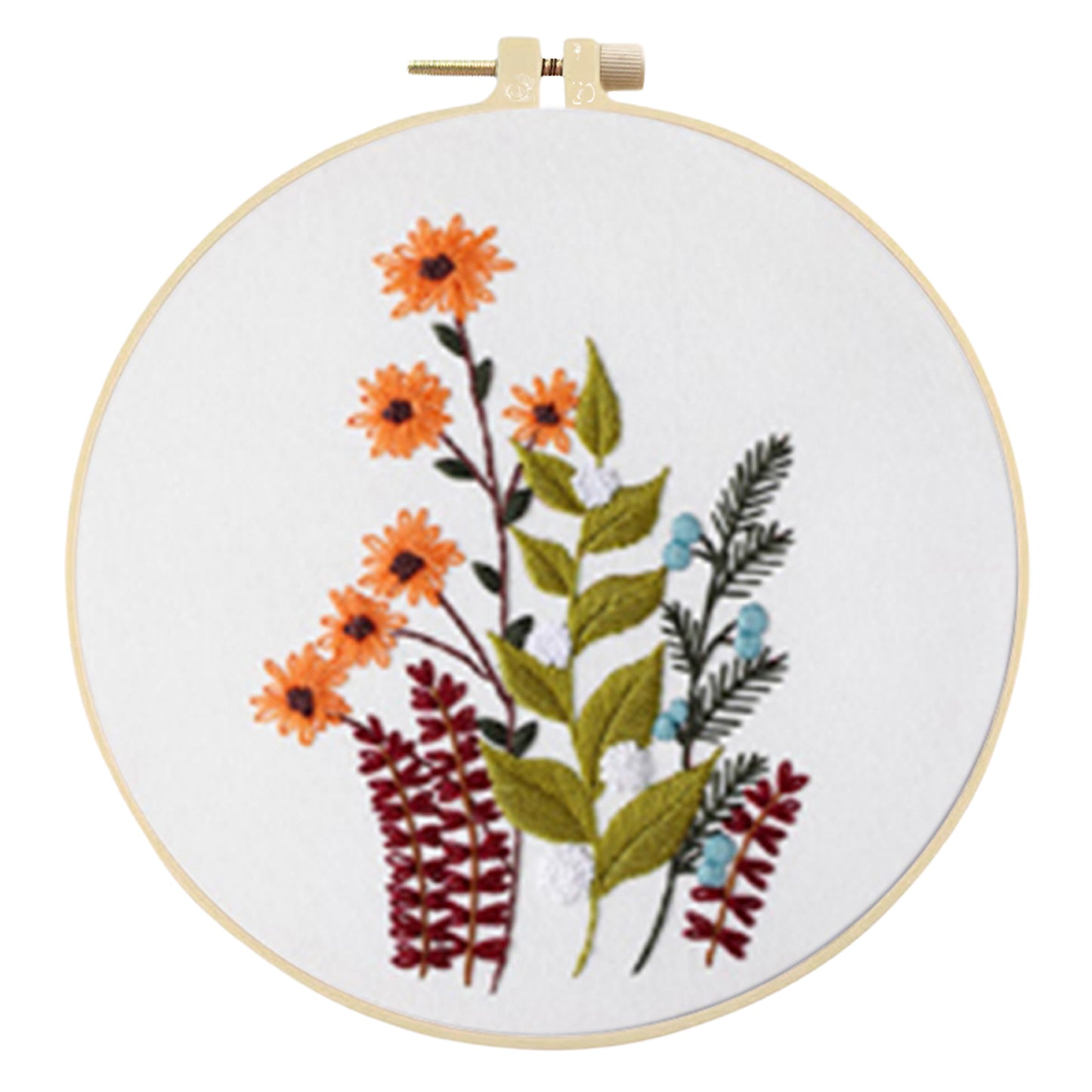 4PCS Plant Series - DIY Embroidery Cross Stitch Kit with Pattern Cotton Threads Needles Hoop 30x30CM/11.81x11.81in