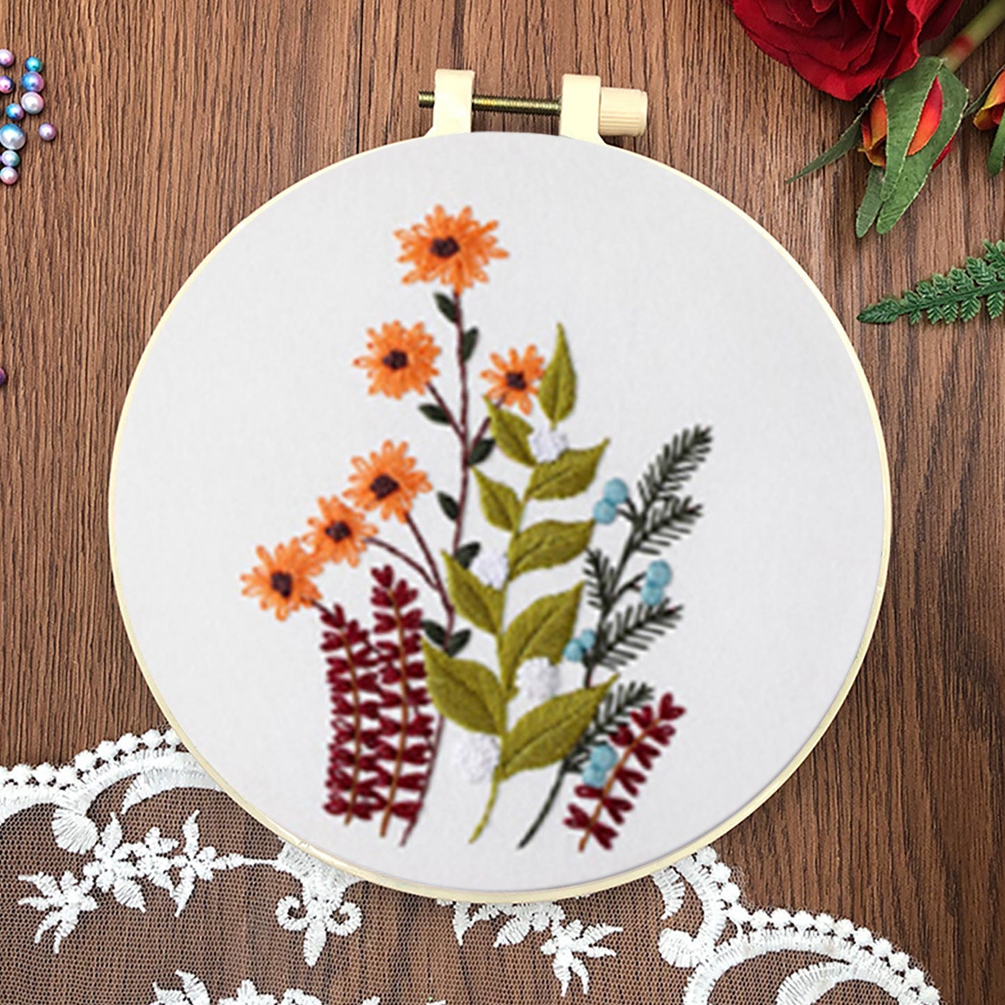 4PCS Plant Series - DIY Embroidery Cross Stitch Kit with Pattern Cotton Threads Needles Hoop 30x30CM/11.81x11.81in