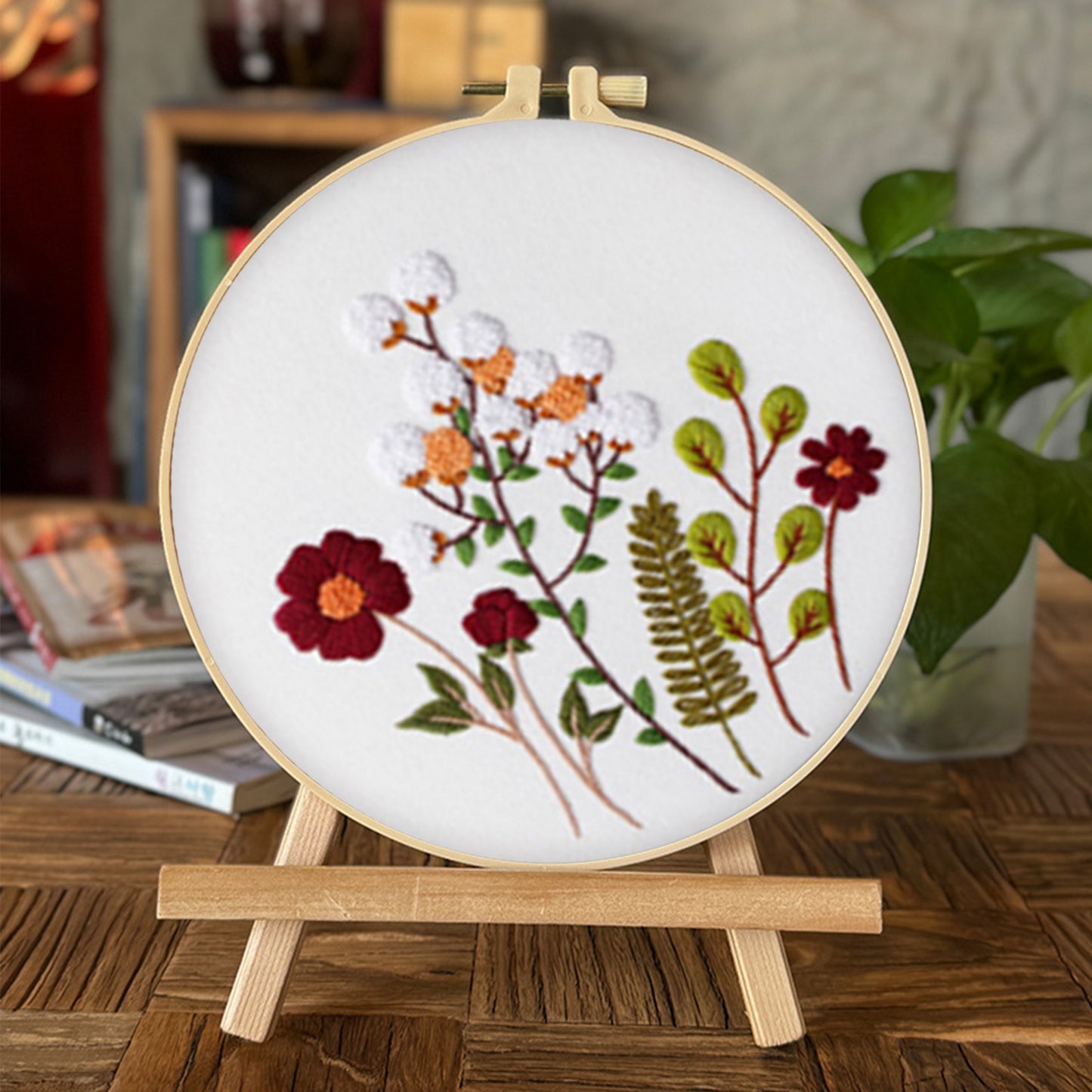 4PCS Plant Series - DIY Embroidery Cross Stitch Kit with Pattern Cotton Threads Needles Hoop 30x30CM/11.81x11.81in