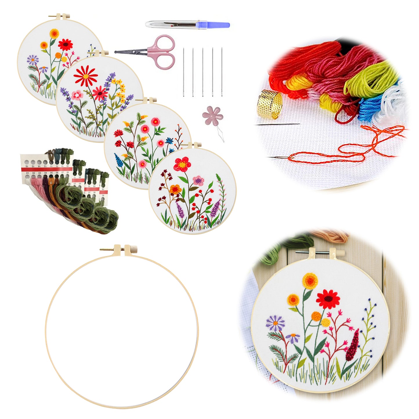 4PCS Plant Series - DIY Embroidery Cross Stitch Kit with Pattern Cotton Threads Needles Hoop 30x30CM/11.81x11.81in