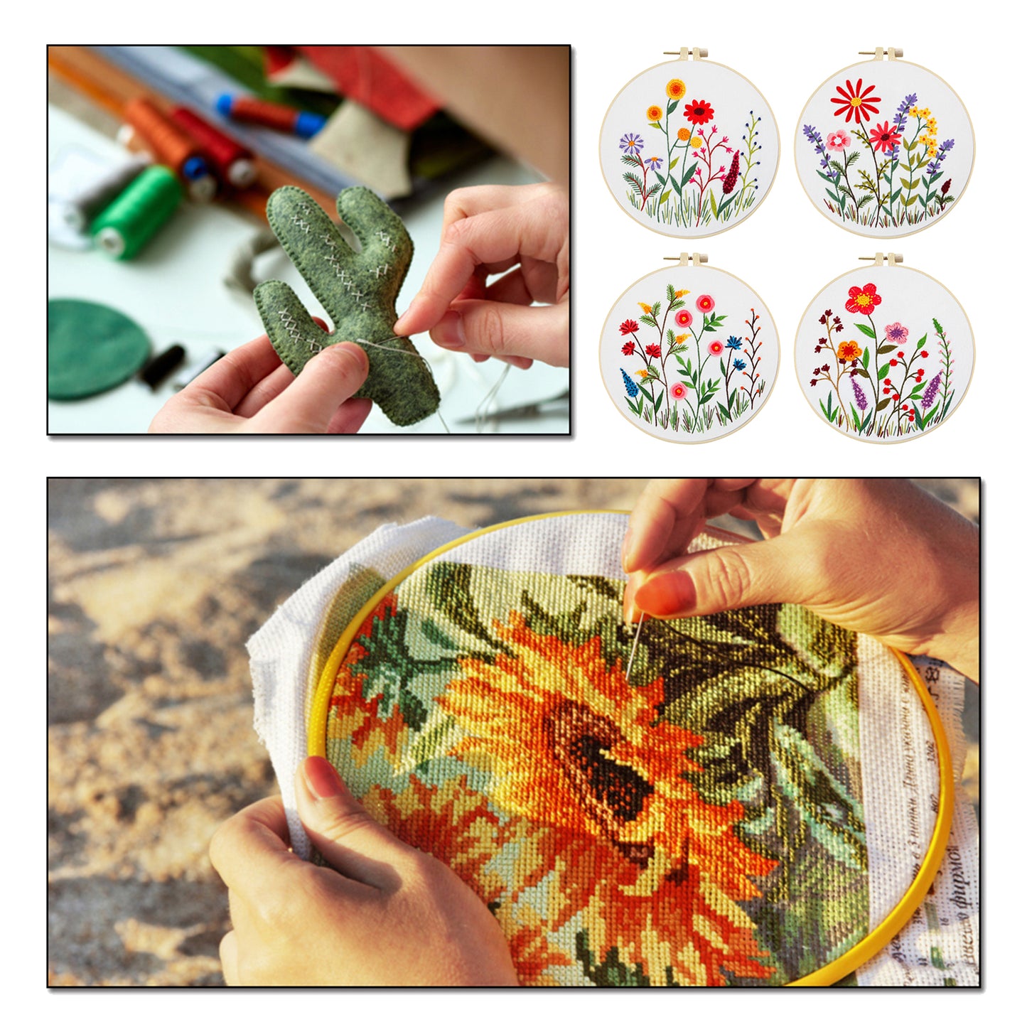 4PCS Plant Series - DIY Embroidery Cross Stitch Kit with Pattern Cotton Threads Needles Hoop 30x30CM/11.81x11.81in