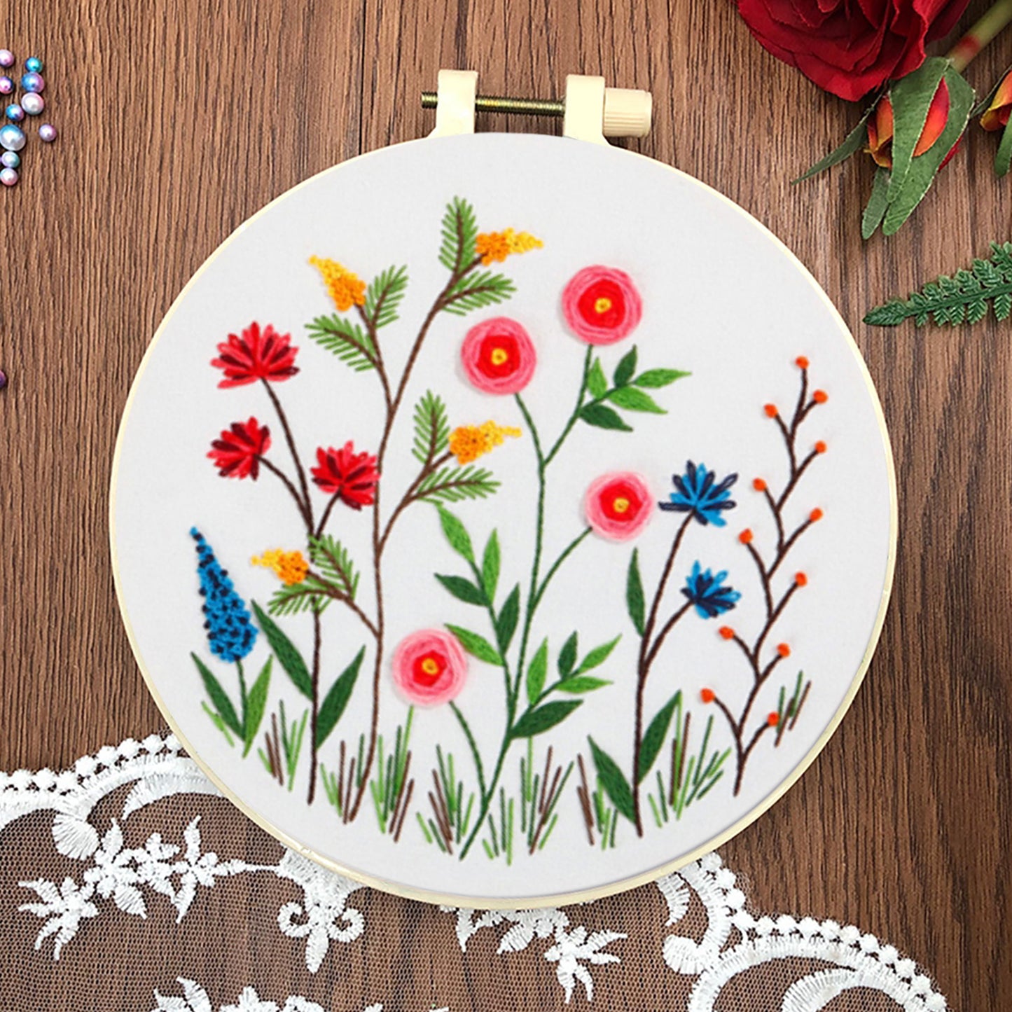 4PCS Plant Series - DIY Embroidery Cross Stitch Kit with Pattern Cotton Threads Needles Hoop 30x30CM/11.81x11.81in
