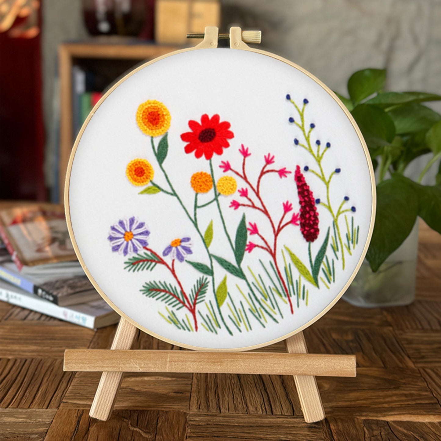 4PCS Plant Series - DIY Embroidery Cross Stitch Kit with Pattern Cotton Threads Needles Hoop 30x30CM/11.81x11.81in