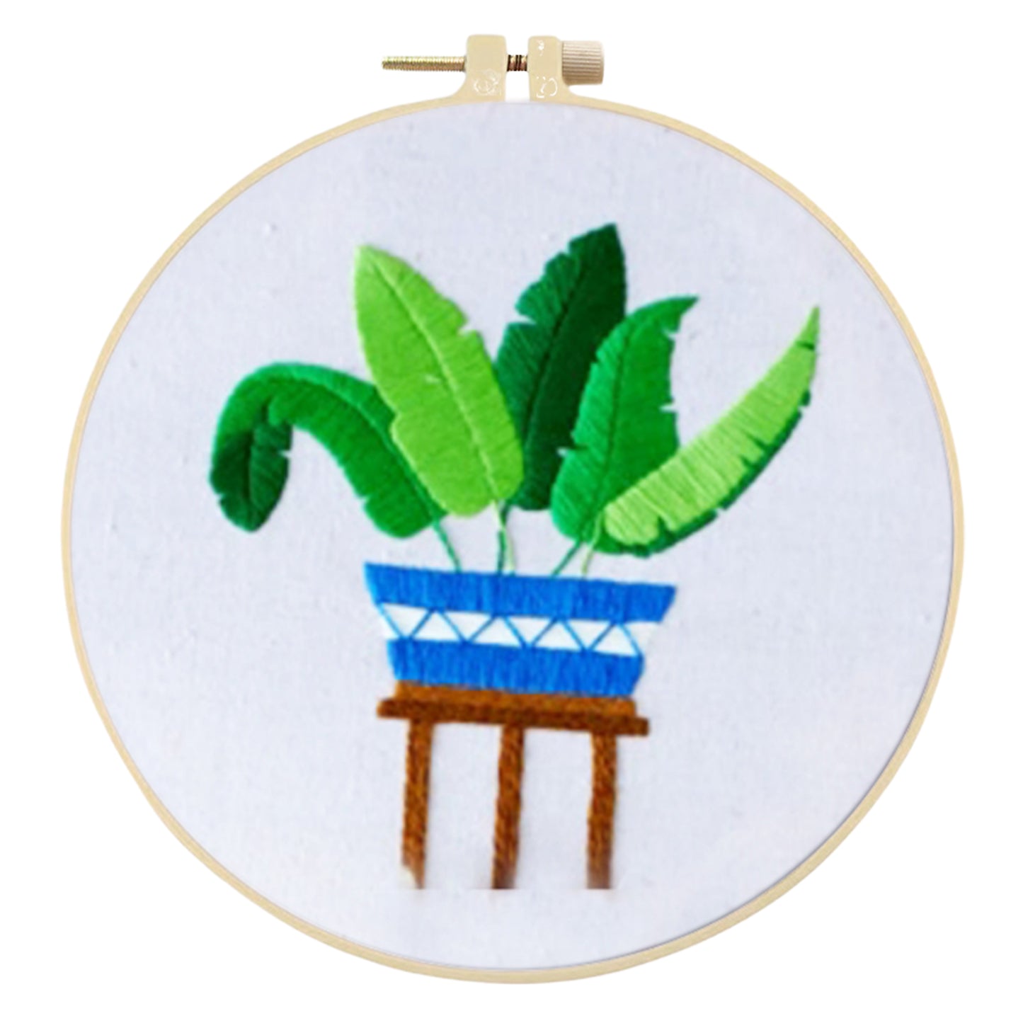 4PCS Green Plants - DIY Embroidery Cross Stitch Kit with Pattern Cotton Threads Needles Hoop 30x30CM/11.81x11.81in