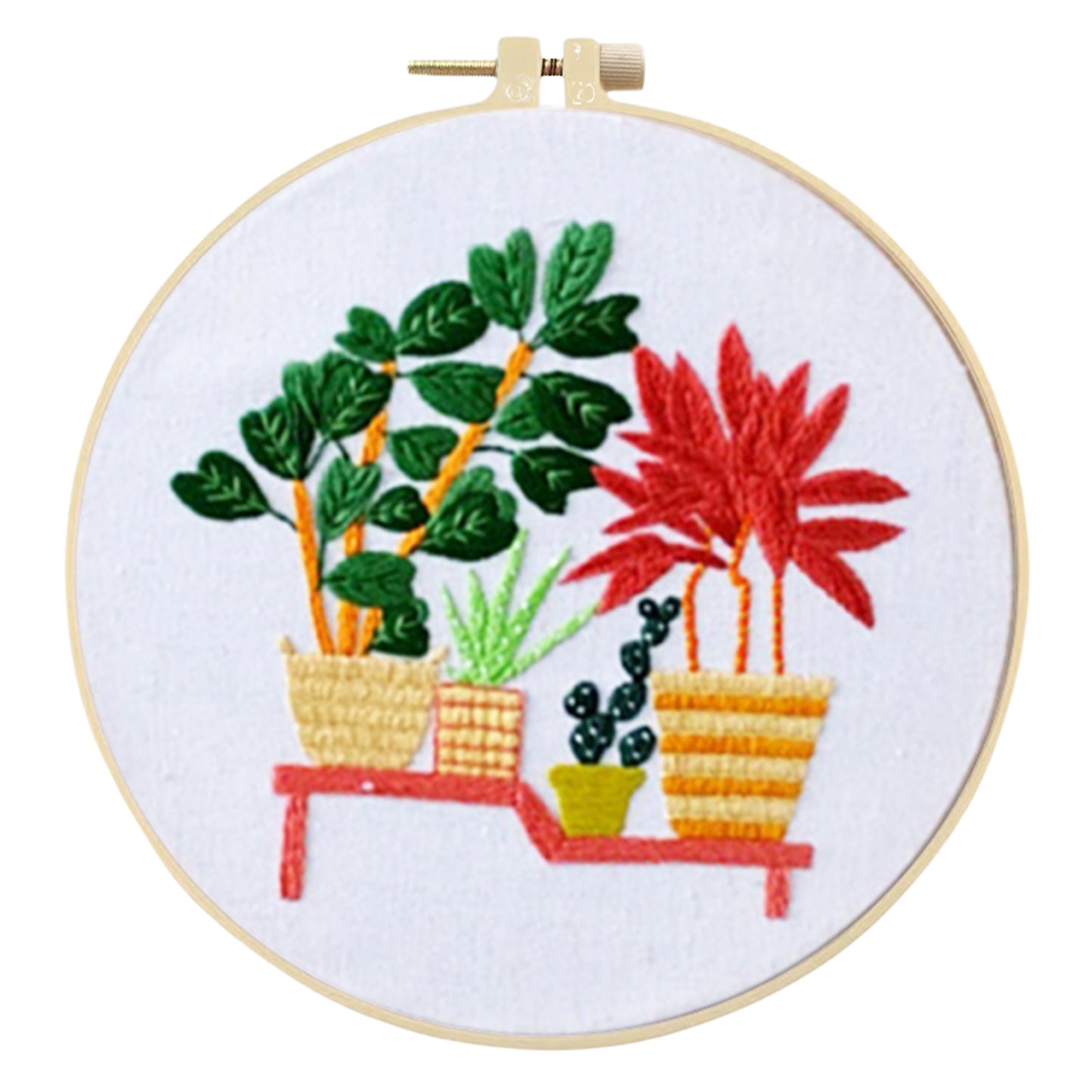4PCS Green Plants - DIY Embroidery Cross Stitch Kit with Pattern Cotton Threads Needles Hoop 30x30CM/11.81x11.81in