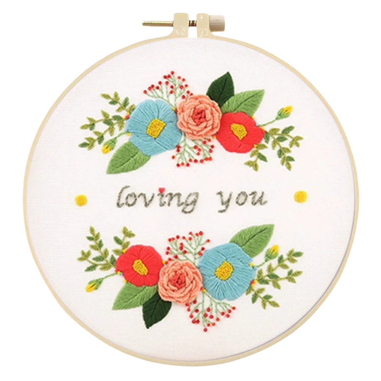 4PCS Flower Slogan - DIY Embroidery Cross Stitch Kit with Pattern Cotton Threads Needles Hoop 30x30CM/11.81x11.81in