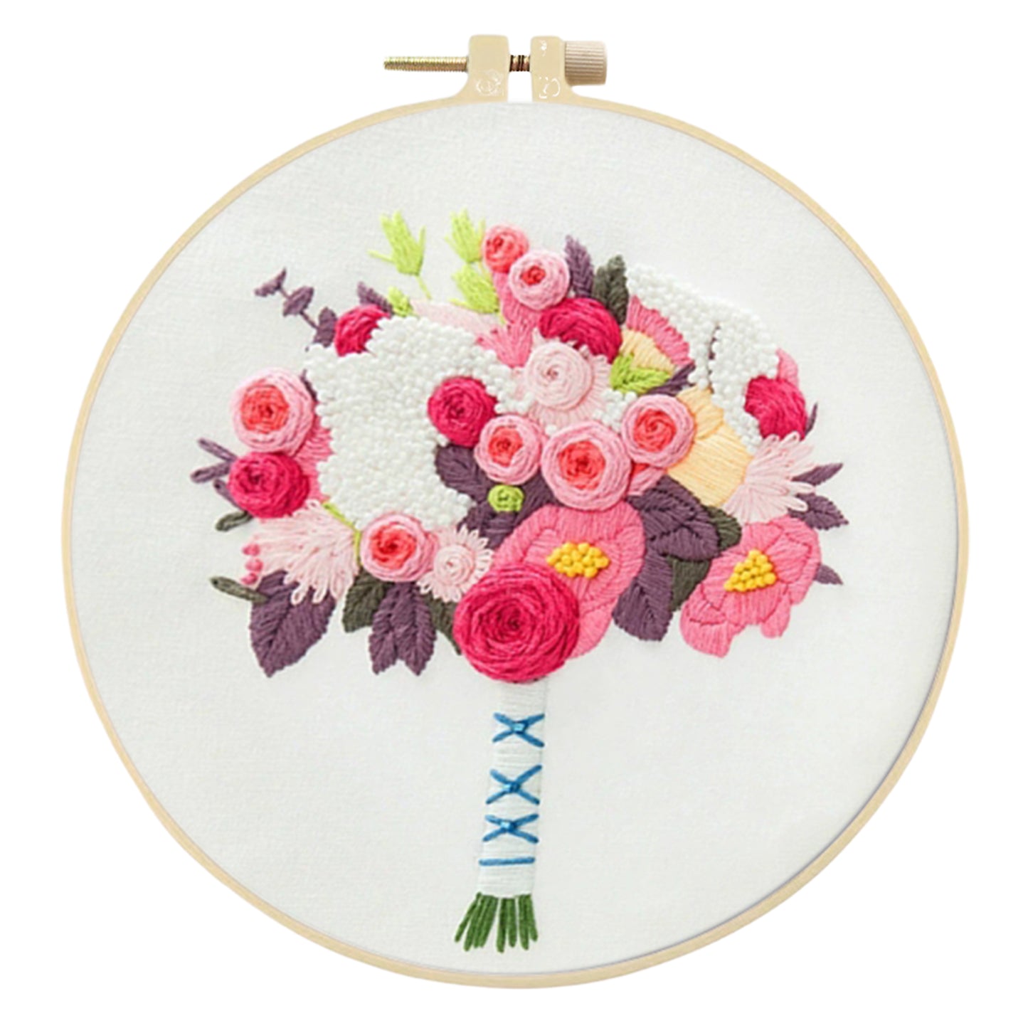 4PCS Rose Bouquet - DIY Embroidery Cross Stitch Kit with Pattern Cotton Threads Needles Hoop 30x30CM/11.81x11.81in