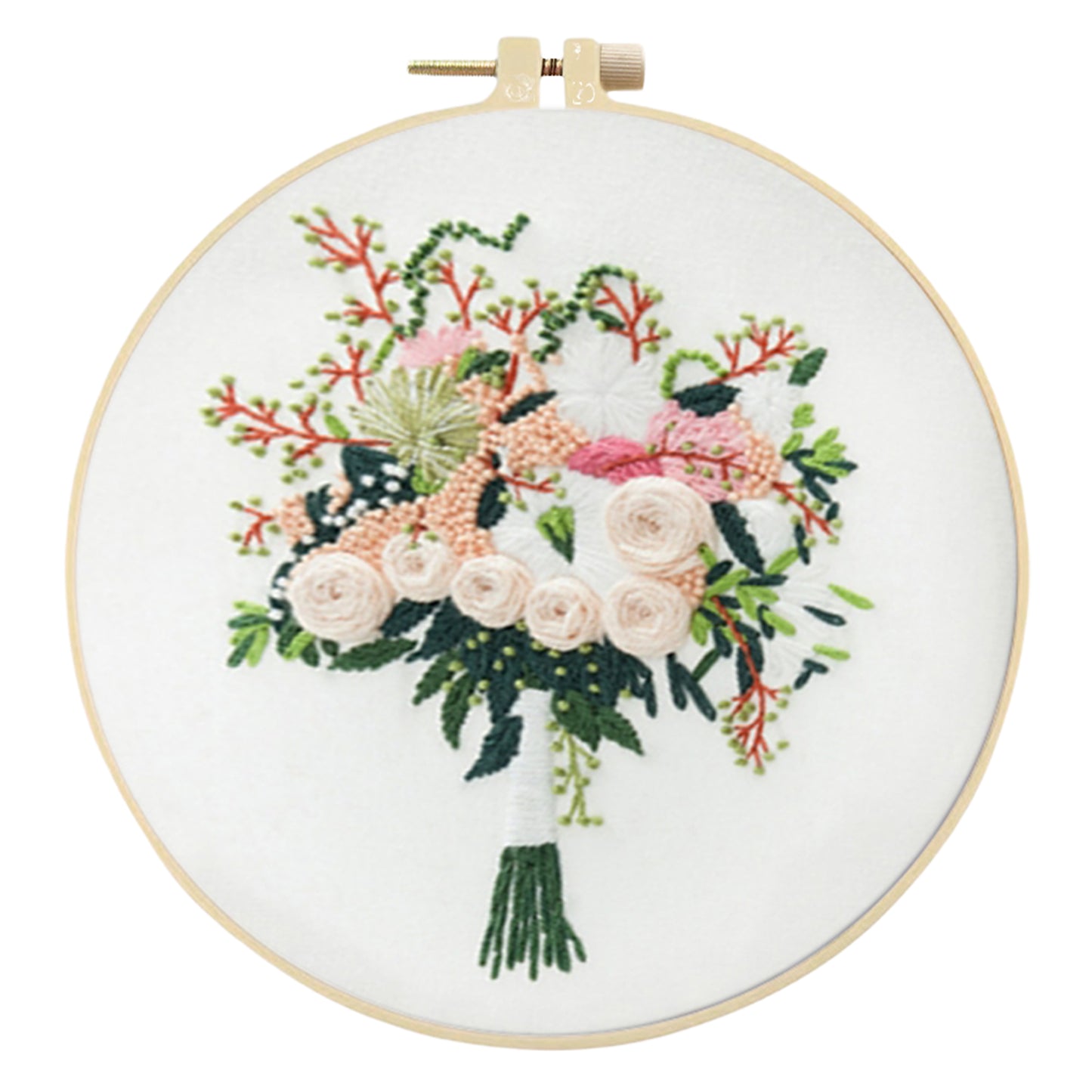 4PCS Rose Bouquet - DIY Embroidery Cross Stitch Kit with Pattern Cotton Threads Needles Hoop 30x30CM/11.81x11.81in