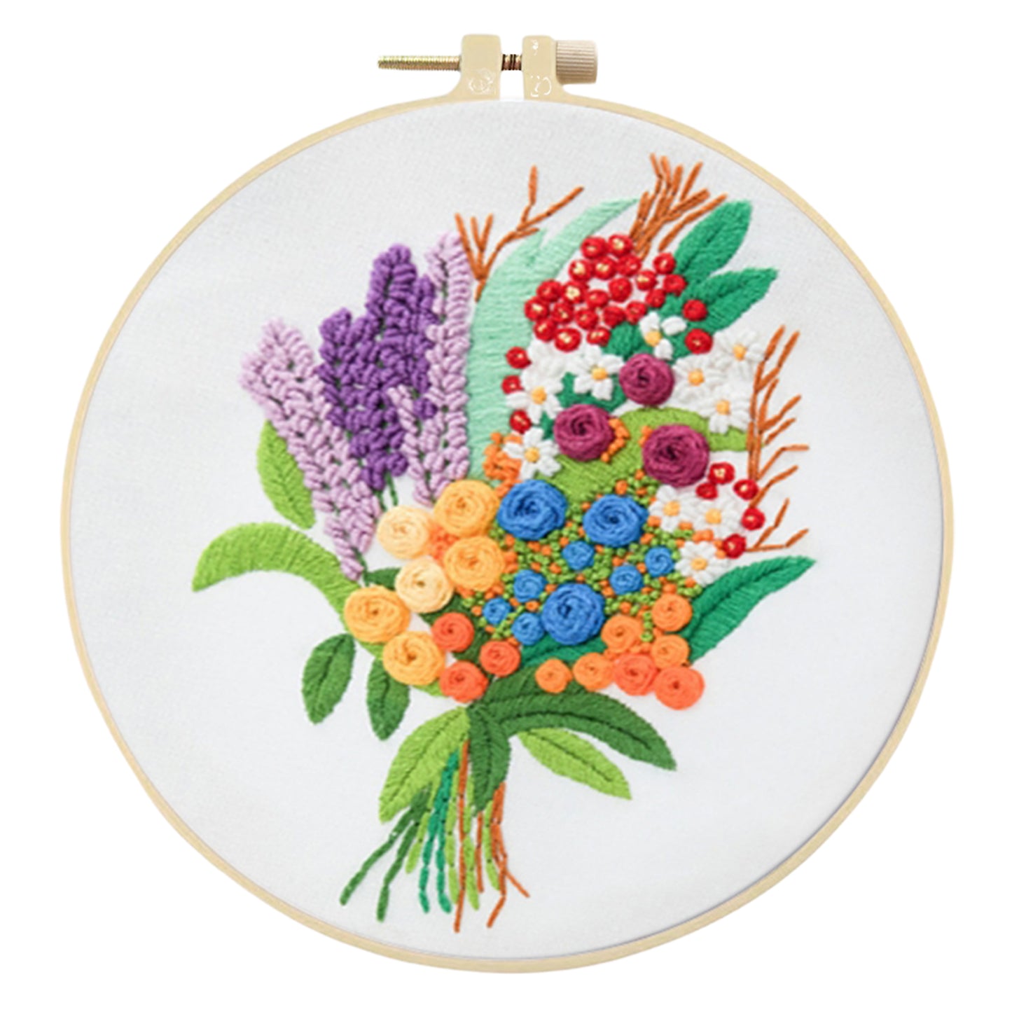 4PCS Rose Bouquet - DIY Embroidery Cross Stitch Kit with Pattern Cotton Threads Needles Hoop 30x30CM/11.81x11.81in