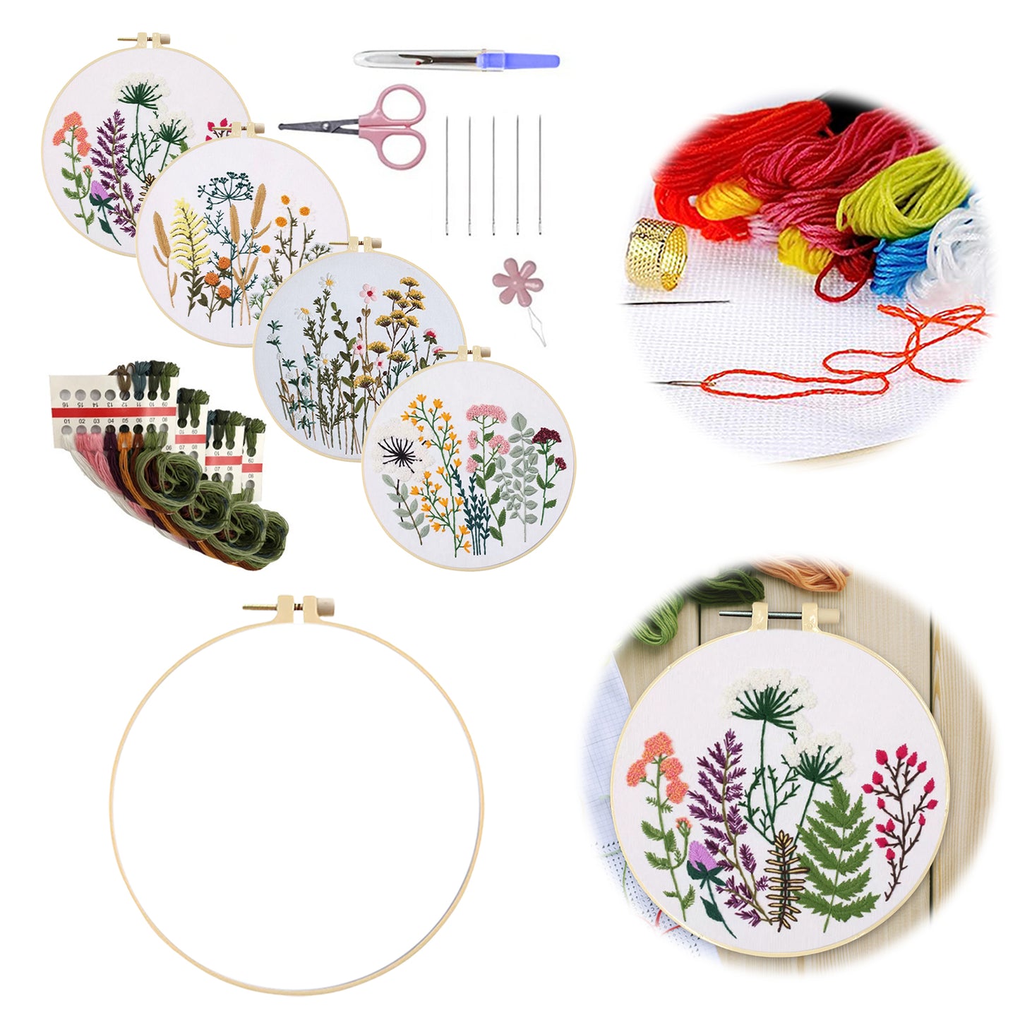 4PCS Plant Series - DIY Embroidery Cross Stitch Kit with Pattern Cotton Threads Needles Hoop 30x30CM/11.81x11.81in