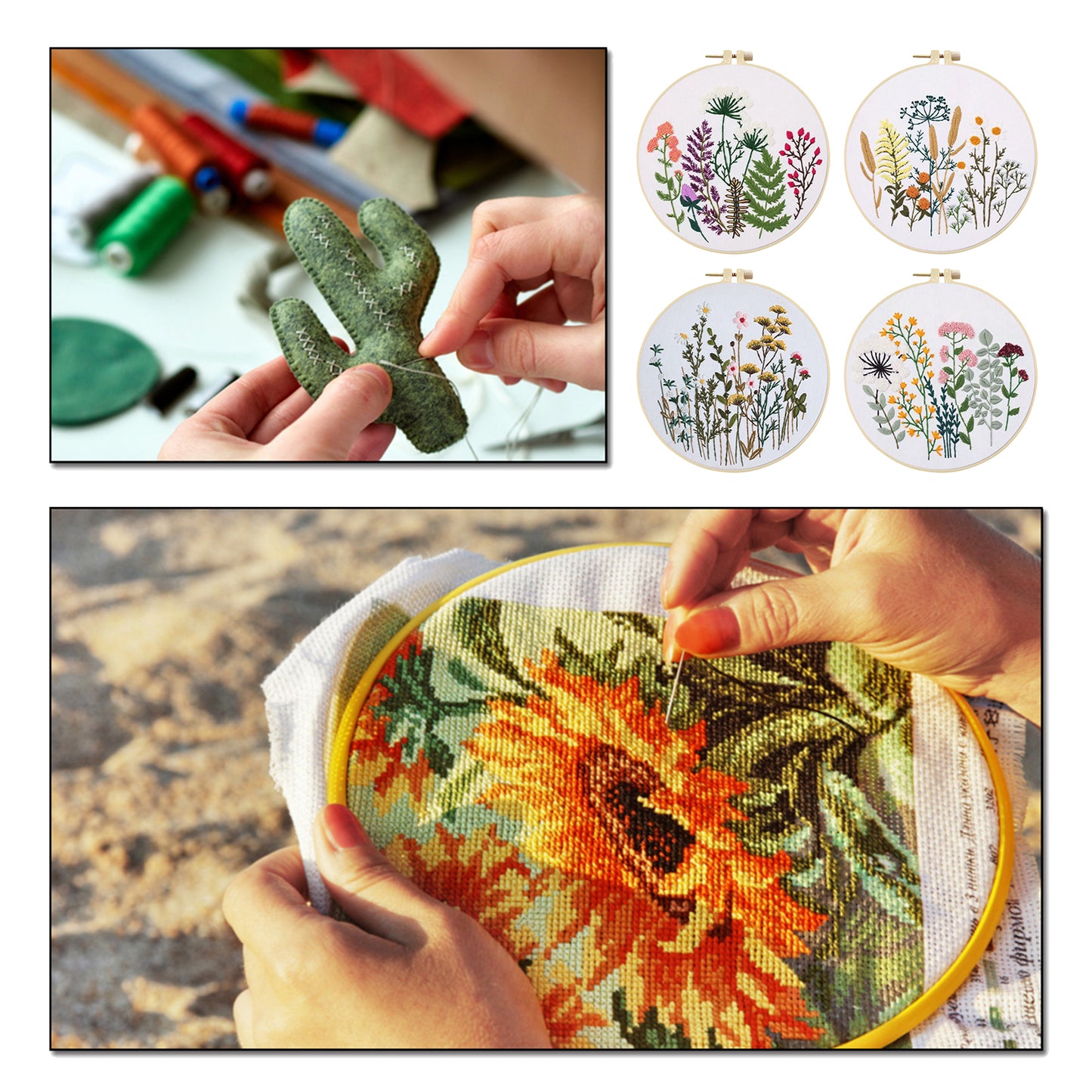 4PCS Plant Series - DIY Embroidery Cross Stitch Kit with Pattern Cotton Threads Needles Hoop 30x30CM/11.81x11.81in