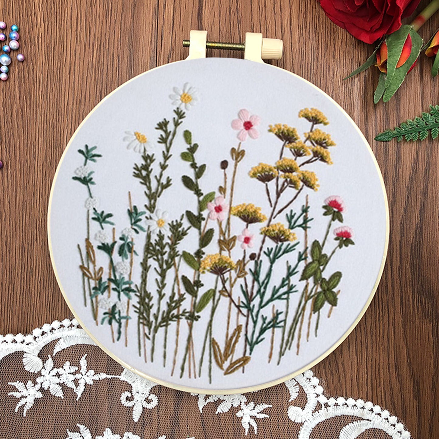 4PCS Plant Series - DIY Embroidery Cross Stitch Kit with Pattern Cotton Threads Needles Hoop 30x30CM/11.81x11.81in