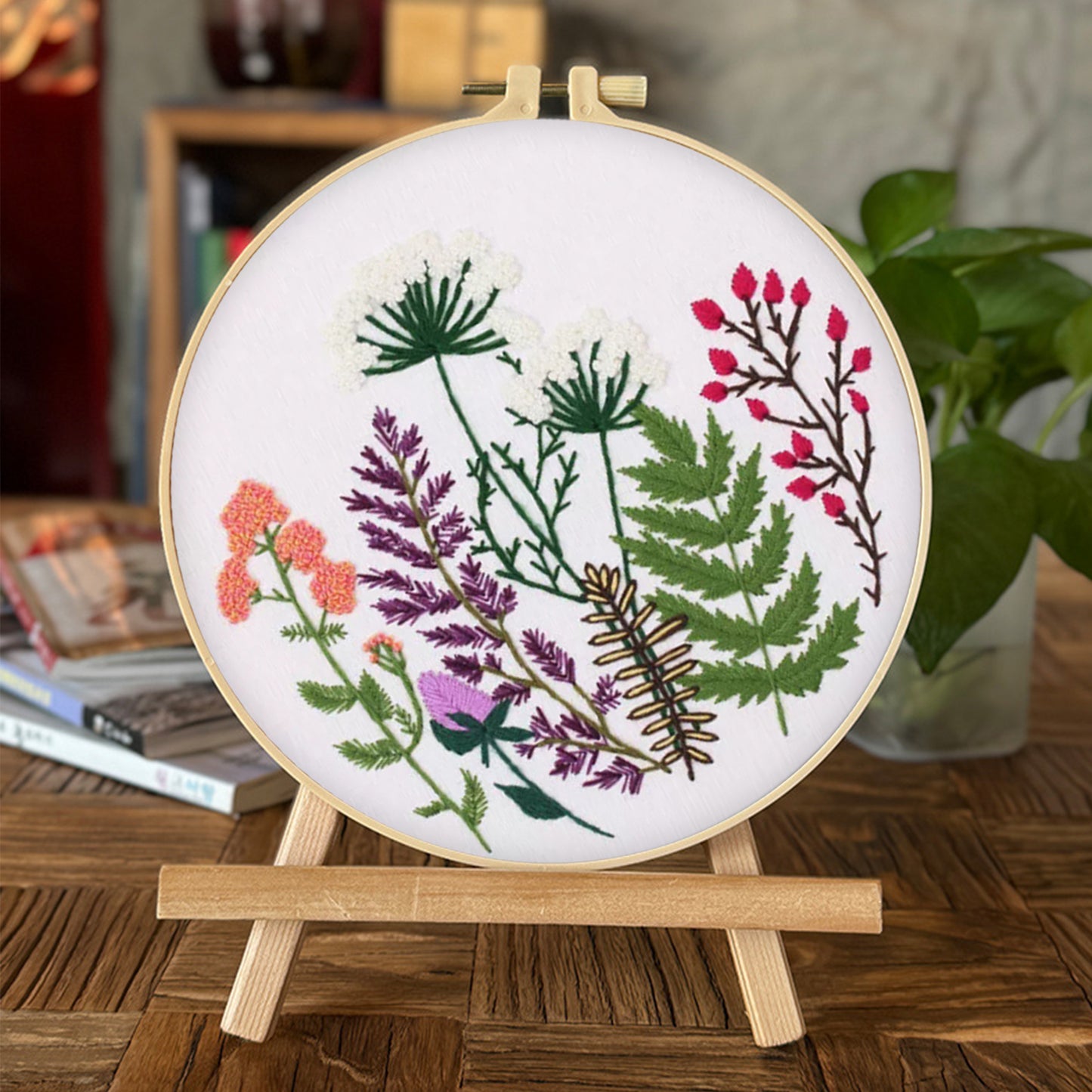 4PCS Plant Series - DIY Embroidery Cross Stitch Kit with Pattern Cotton Threads Needles Hoop 30x30CM/11.81x11.81in