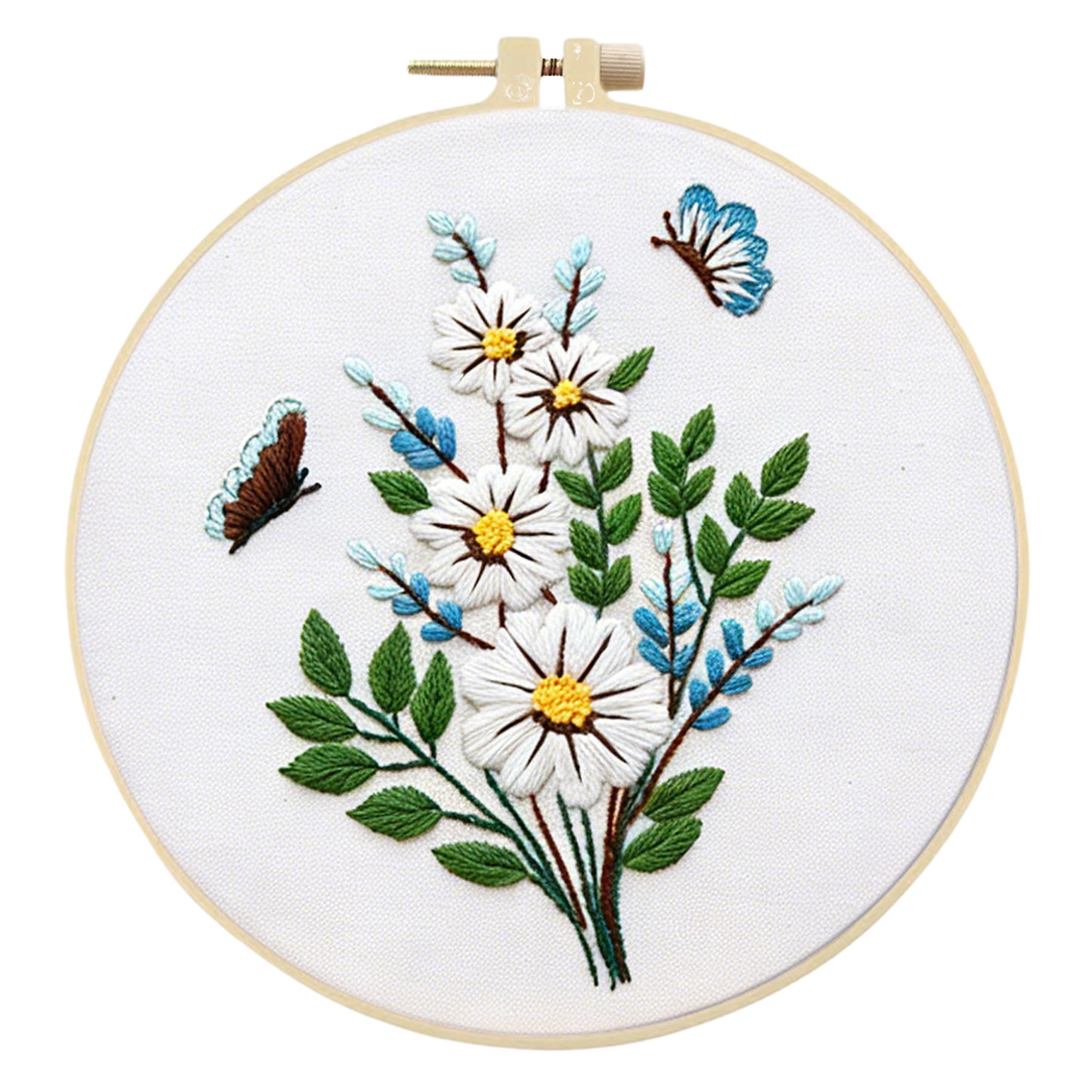 4PCS Daisy & Sunflower Bouquet - DIY Embroidery Cross Stitch Kit with Pattern Cotton Threads Needles Hoop 30x30CM/11.81x11.81in