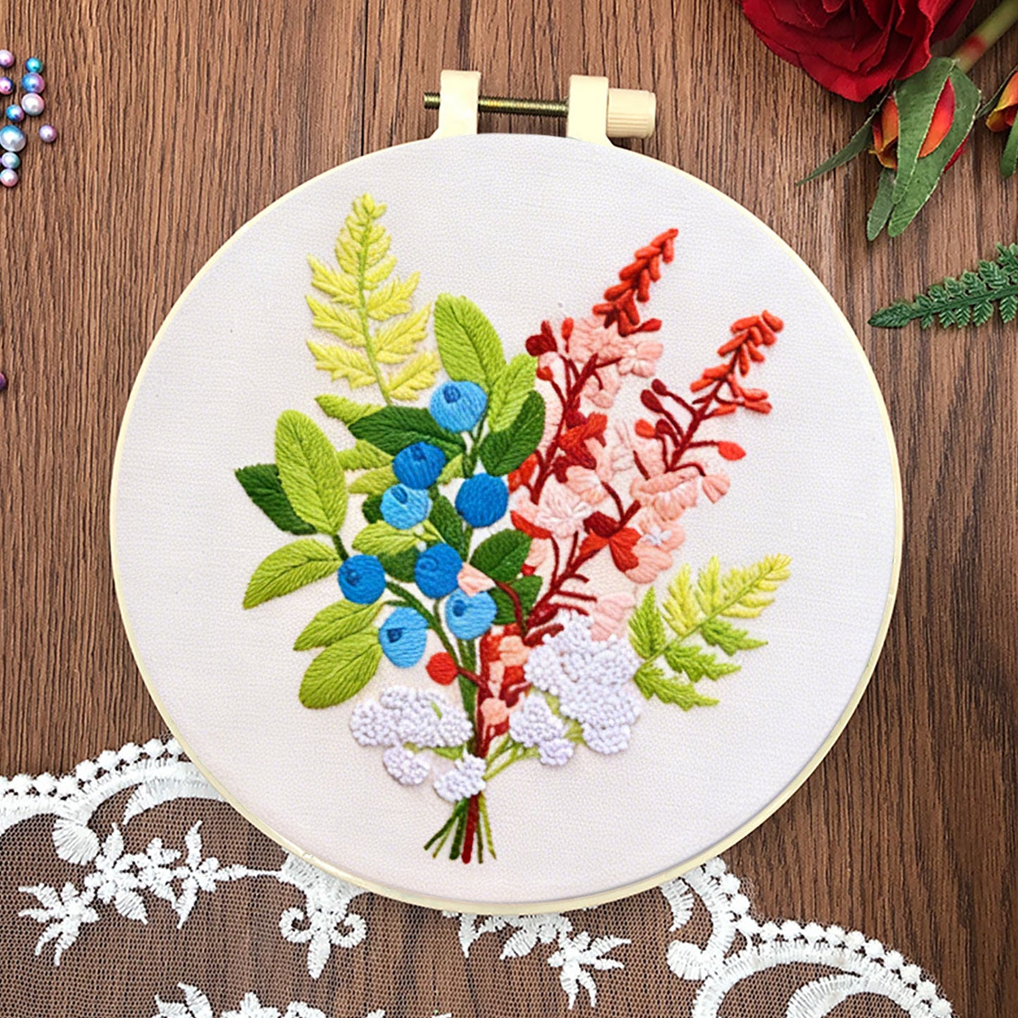 4PCS Daisy & Sunflower Bouquet - DIY Embroidery Cross Stitch Kit with Pattern Cotton Threads Needles Hoop 30x30CM/11.81x11.81in