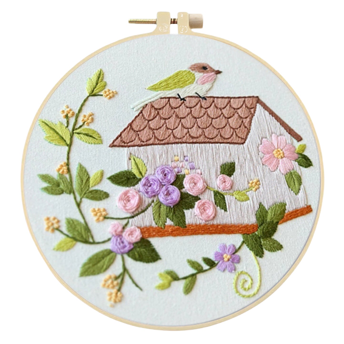 4PCS Bird House - DIY Embroidery Cross Stitch Kit with Pattern Cotton Threads Needles Hoop 30x30CM/11.81x11.81in