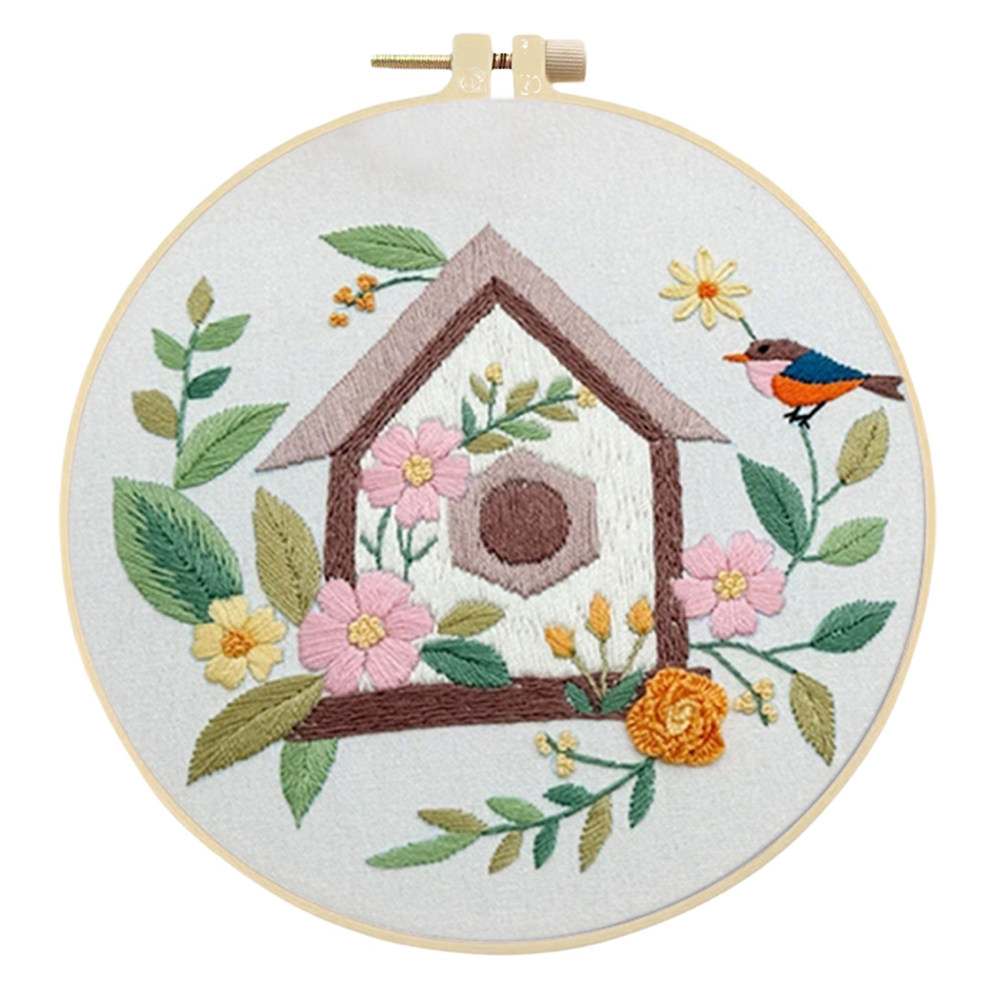 4PCS Bird House - DIY Embroidery Cross Stitch Kit with Pattern Cotton Threads Needles Hoop 30x30CM/11.81x11.81in
