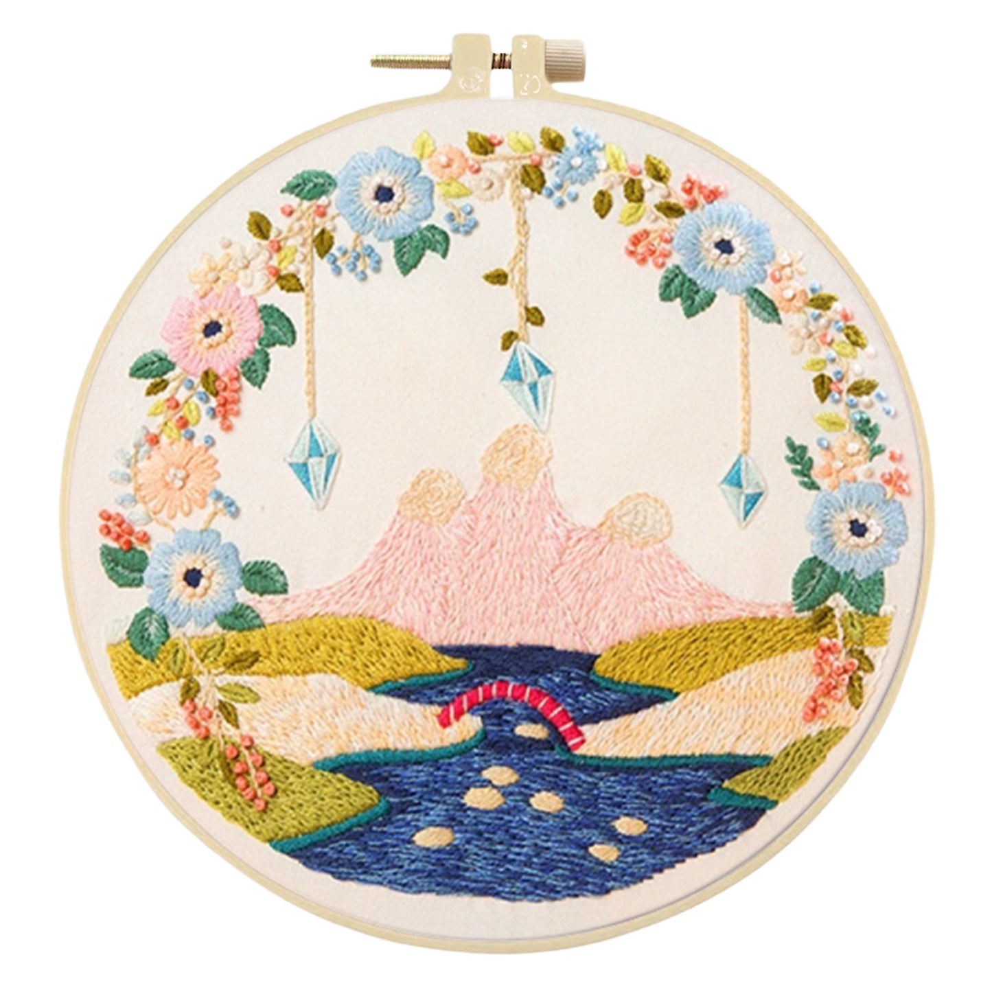 4PCS Mountain - DIY Embroidery Cross Stitch Kit with Pattern Cotton Threads Needles Hoop 30x30CM/11.81x11.81in