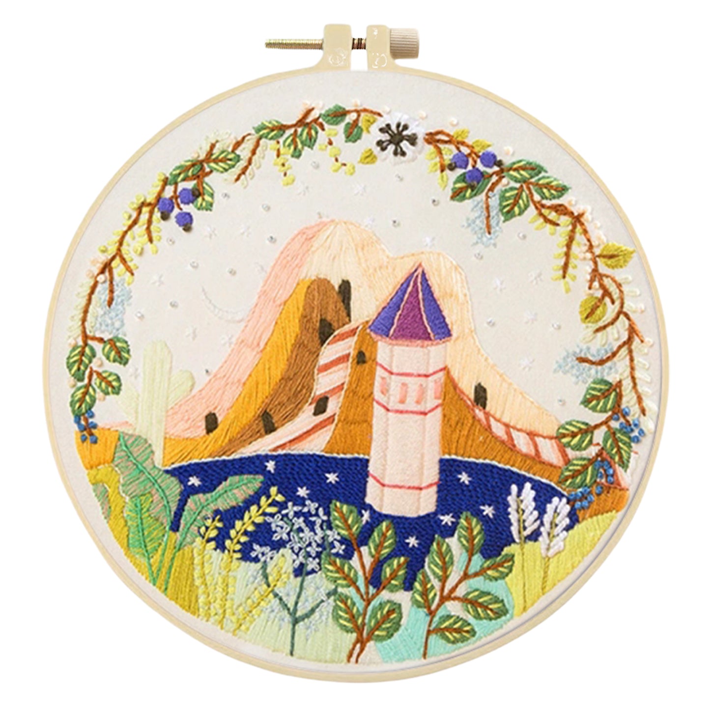 4PCS Mountain - DIY Embroidery Cross Stitch Kit with Pattern Cotton Threads Needles Hoop 30x30CM/11.81x11.81in