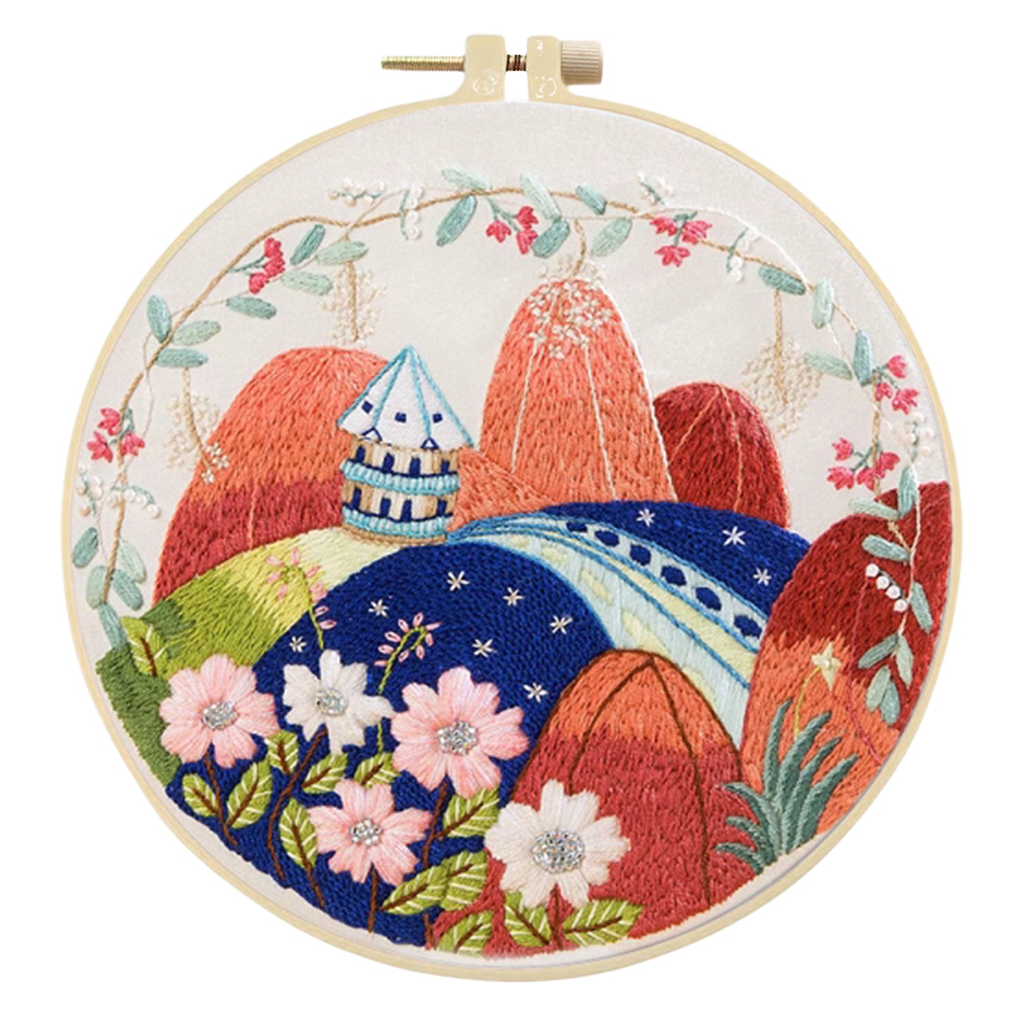 4PCS Mountain - DIY Embroidery Cross Stitch Kit with Pattern Cotton Threads Needles Hoop 30x30CM/11.81x11.81in